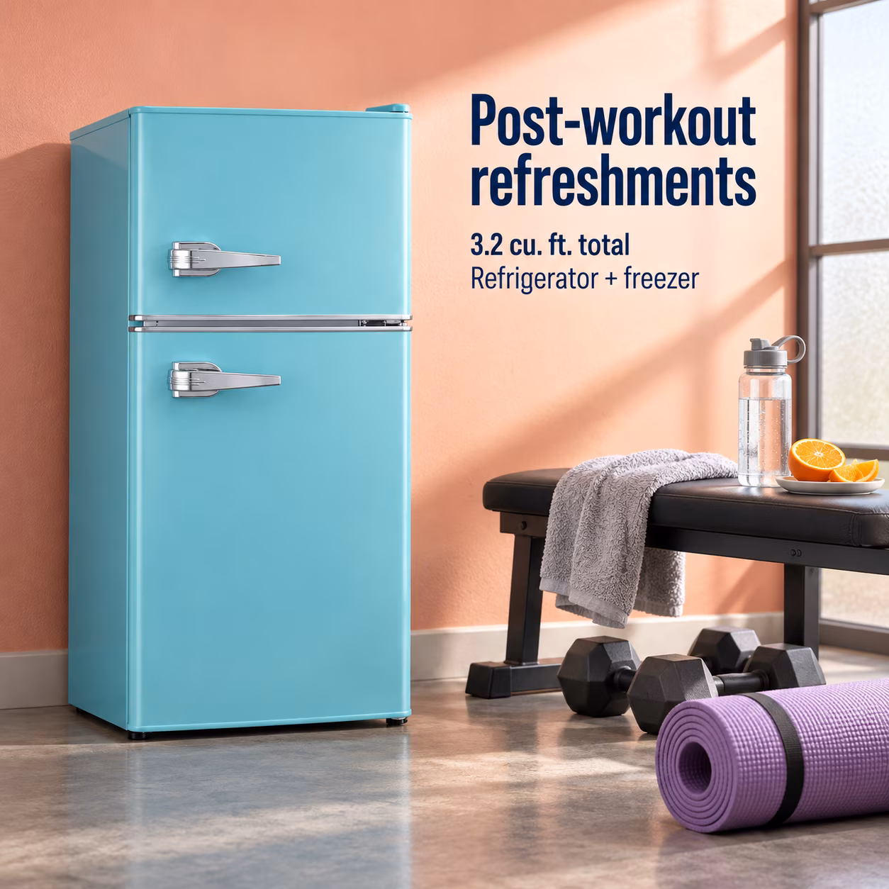 Novadexor 3.2 cu ft Retro Refrigerator, Two Door Mini Fridge with Freezer, Sea Blue - Image 3
