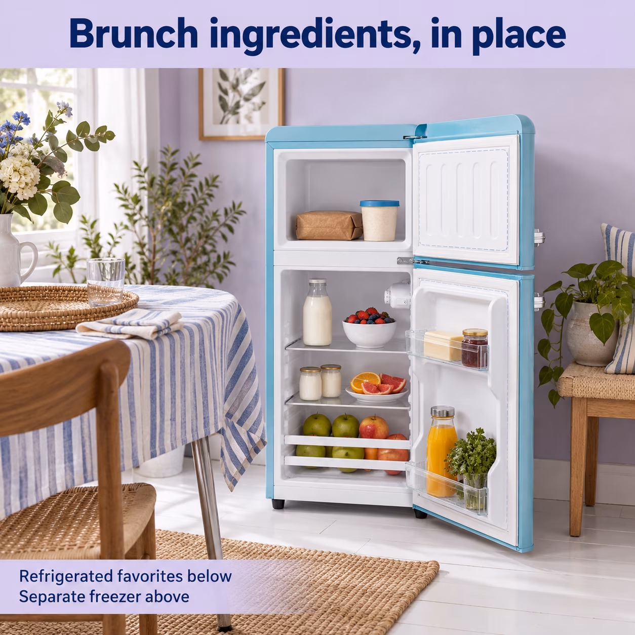 Novadexor 3.2 cu ft Retro Refrigerator, Two Door Mini Fridge with Freezer, Sea Blue - Image 4