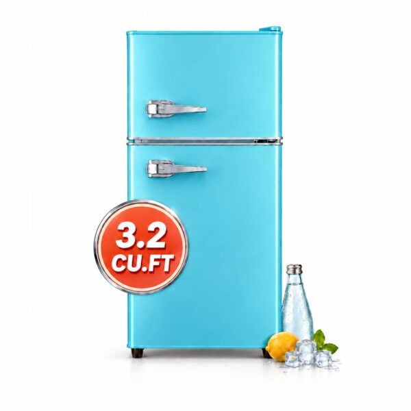 Novadexor 3.2 cu ft Retro Refrigerator, Two Door Mini Fridge with Freezer, Sea Blue