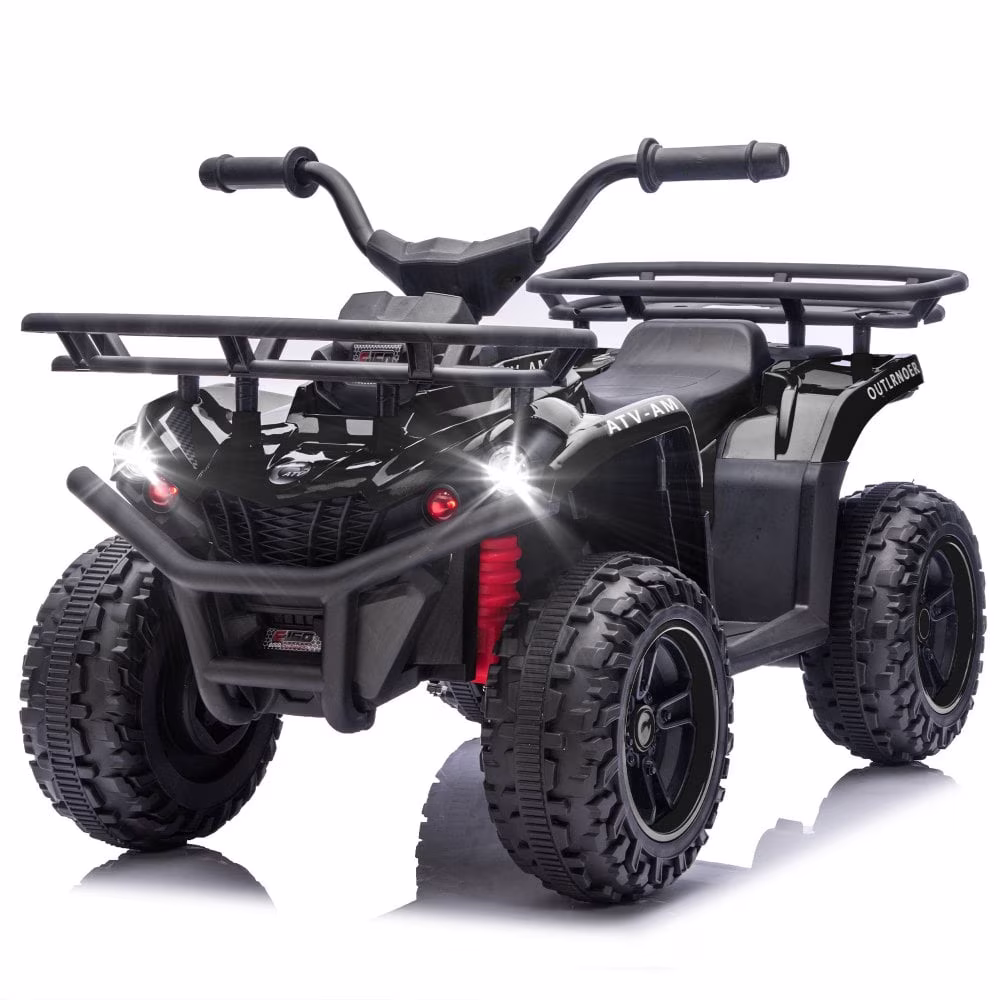 Off-Road 24V Electric Kids ATV Ride On with Front & Rear Storage Racks, Crash Bars, Anti-Slip Tires, LED Lights, Bluetooth Music, Power Display, High-power Systemfor Ages 3