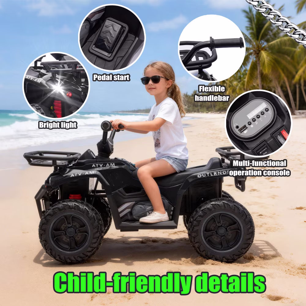 Off-Road 24V Electric Kids ATV Ride On with Front & Rear Storage Racks, Crash Bars, Anti-Slip Tires, LED Lights, Bluetooth Music, Power Display, High-power Systemfor Ages 3 - Image 2