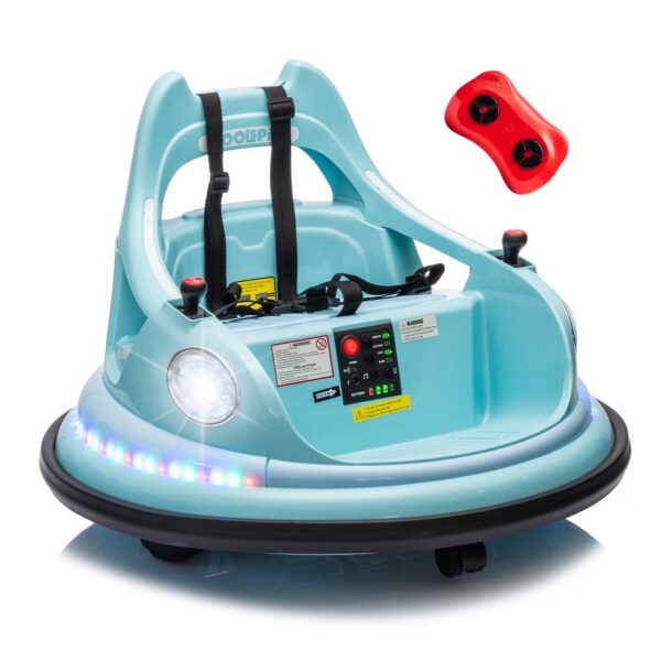 Okybaby 12V Kids Bumper Car with Remote Control, Ride On Electric Bumper Car for Toddlers, 360°Spin, Bluetooth, Music, LED Light, Five-point Safety Belt Bumper Car for Kids Aged 1-5, Blue