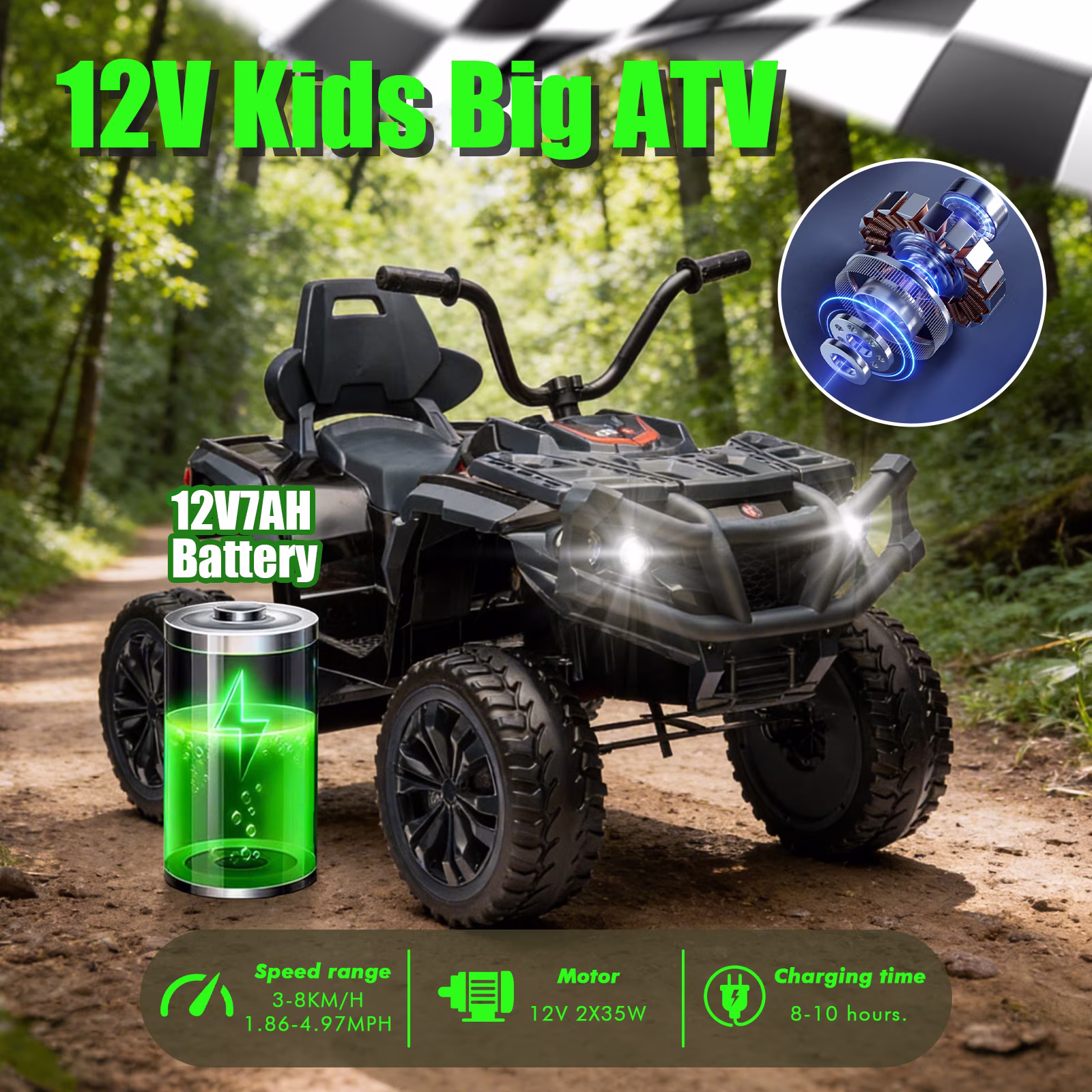 Okybaby 12V Kids Ride on Electric ATV with Dual Motor, Off Road Ride on Toy Cars with 2WD,MP3,LED Lights, Kids Electric ATV for Toddlers Aged 3+, Black - Image 5
