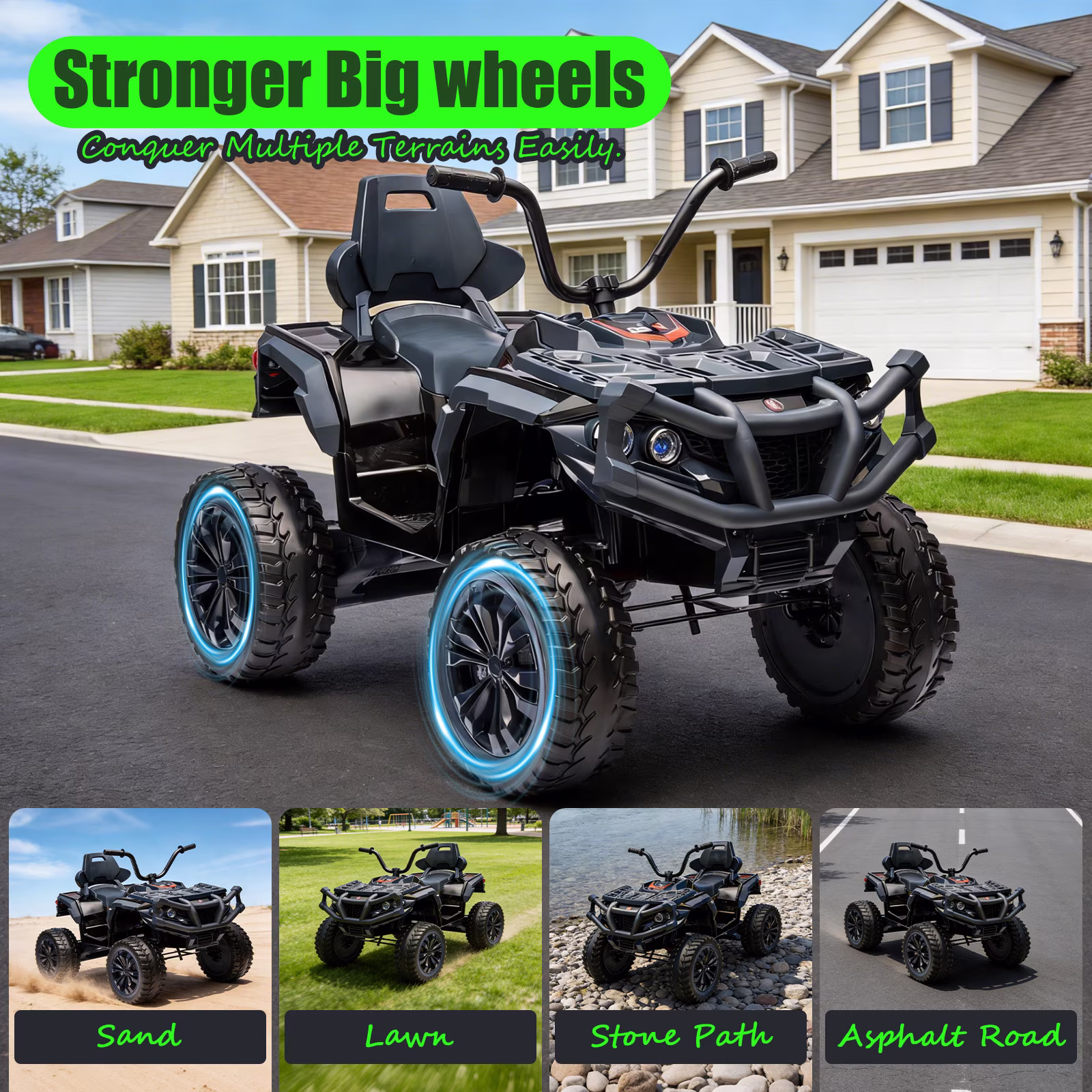 Okybaby 12V Kids Ride on Electric ATV with Dual Motor, Off Road Ride on Toy Cars with 2WD,MP3,LED Lights, Kids Electric ATV for Toddlers Aged 3+, Black - Image 4