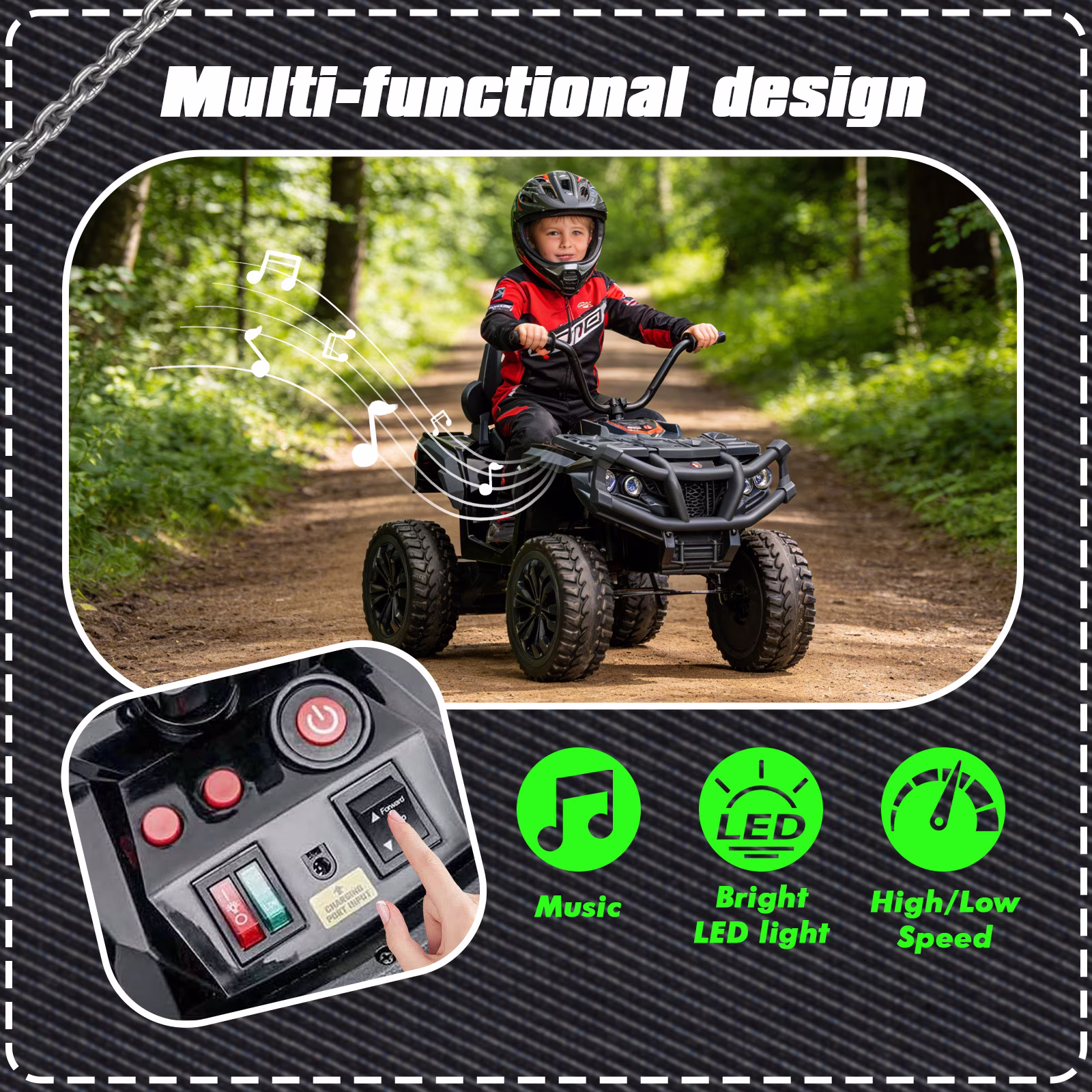Okybaby 12V Kids Ride on Electric ATV with Dual Motor, Off Road Ride on Toy Cars with 2WD,MP3,LED Lights, Kids Electric ATV for Toddlers Aged 3+, Black - Image 2