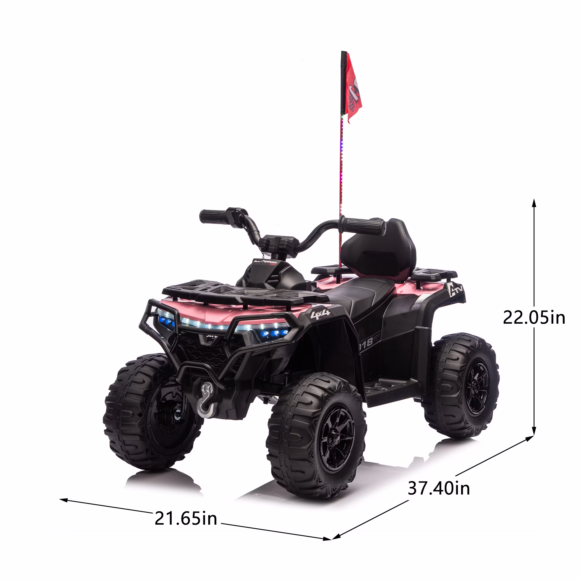 Okybaby 24V 160W Kids Ride on Electric ATV with Realistic Off-Road Design,2WD,Bright Flags, Electric Kids Toy Cars with Muti-color Light, Bluetooth,USB,Music for Kids Aged 3+,Pink - Image 2