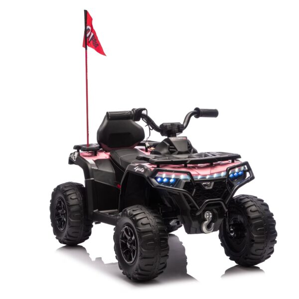 Okybaby 24V 160W Kids Ride on Electric ATV with Realistic Off-Road Design,2WD,Bright Flags, Electric Kids Toy Cars with Muti-color Light, Bluetooth,USB,Music for Kids Aged 3+,Pink