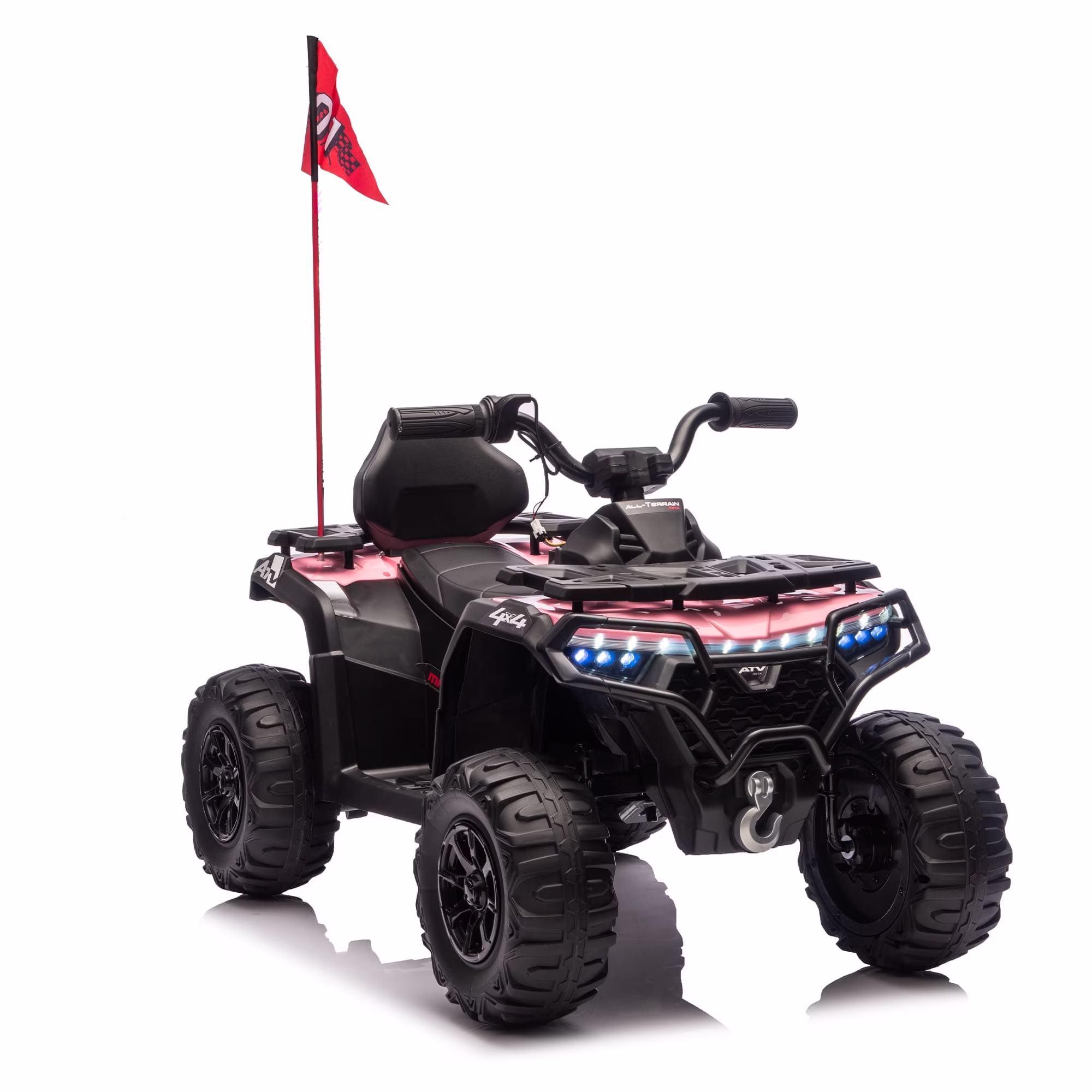 Okybaby 24V 160W Kids Ride on Electric ATV with Realistic Off-Road Design,2WD,Bright Flags, Electric Kids Toy Cars with Muti-color Light, Bluetooth,USB,Music for Kids Aged 3+,Pink
