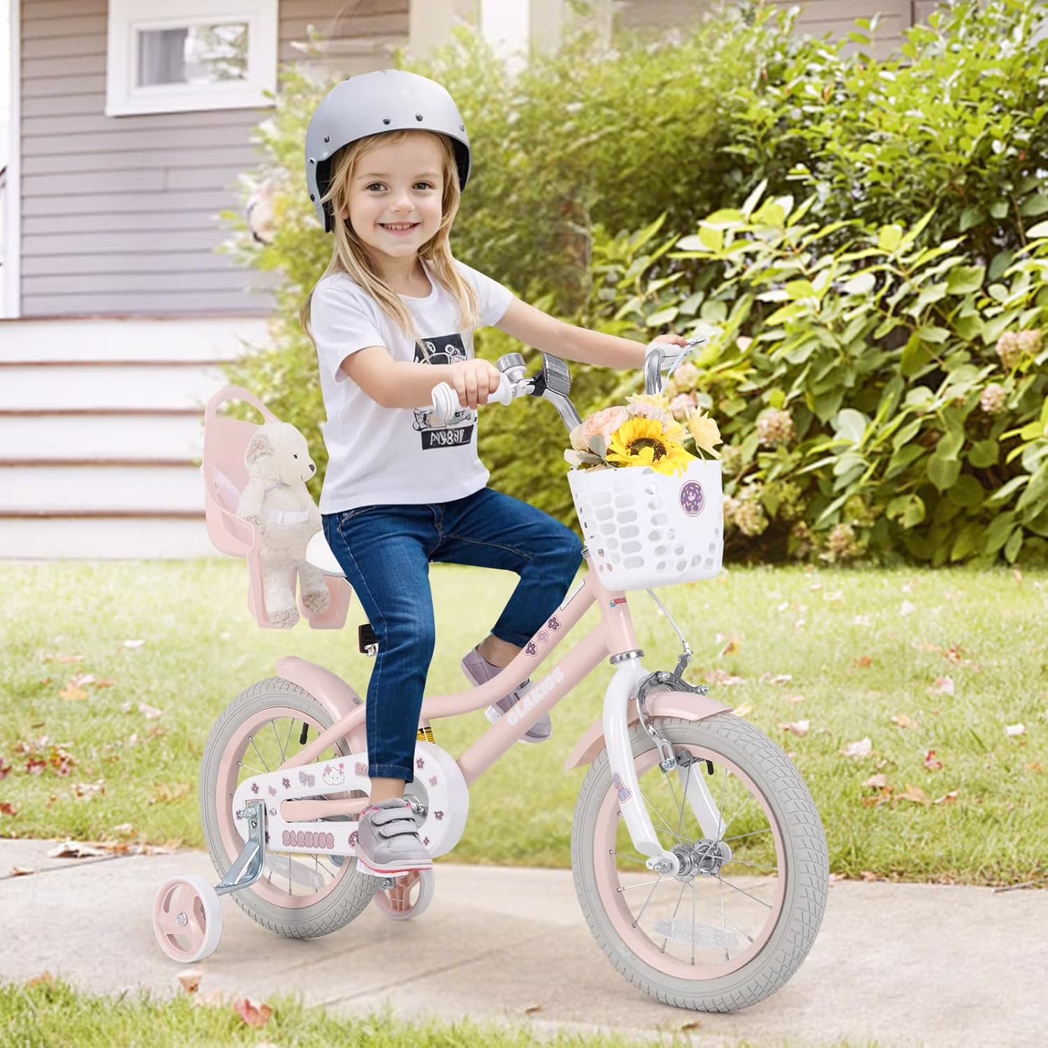 OLAKIDS 12 14 16 18 Inch Toddlers Bike with Training Wheels Doll Seat Basket Adjustable Seat and Handlebar, Handbrake and Coaster Brake, Children's Bicycle for Girls - Image 2