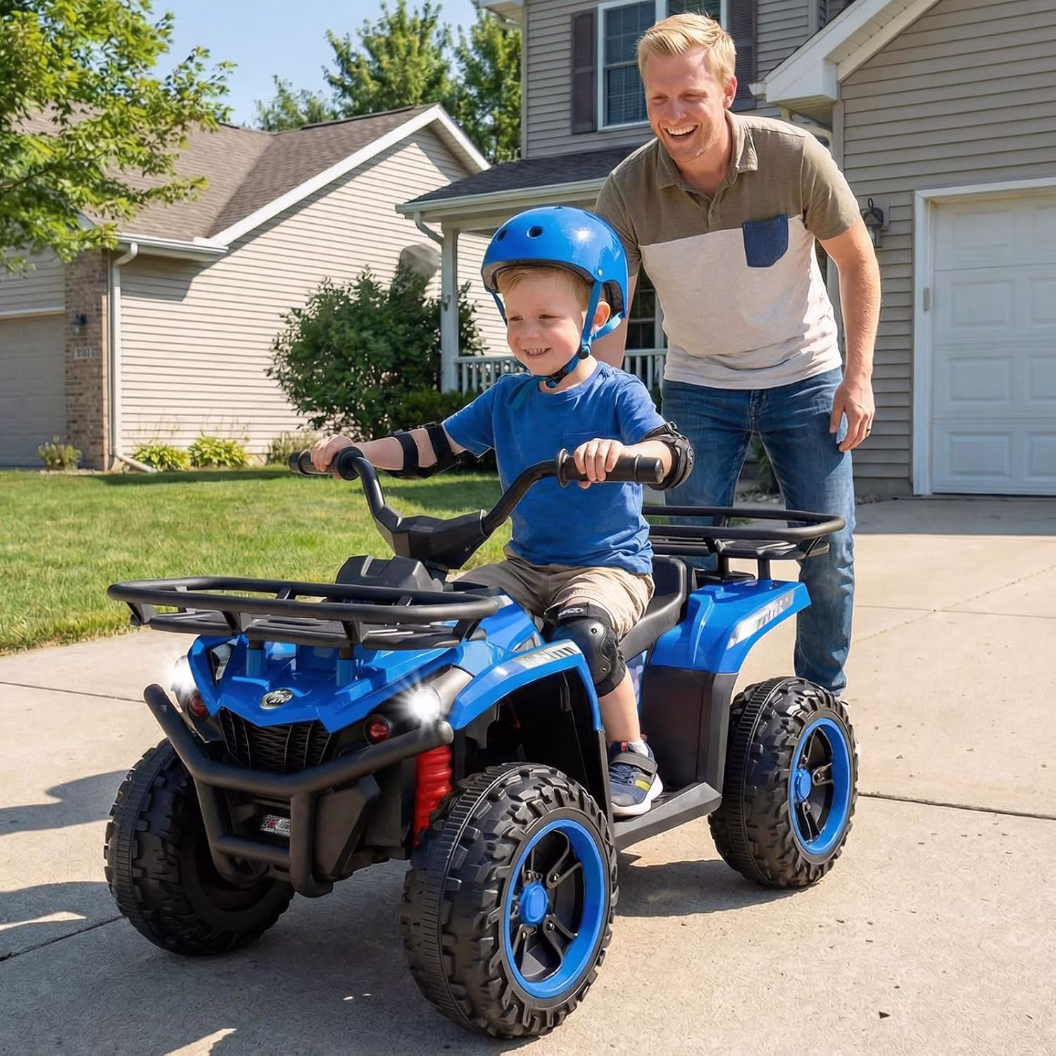 OLAKIDS 12V Kids ATV Quad with 2 Speeds, Spring Suspension, LED Lights, Music & Story Player, Big Tires, 2 Storage Spaces, Ride On Car for Boys Girls Ages 3+ - Image 2