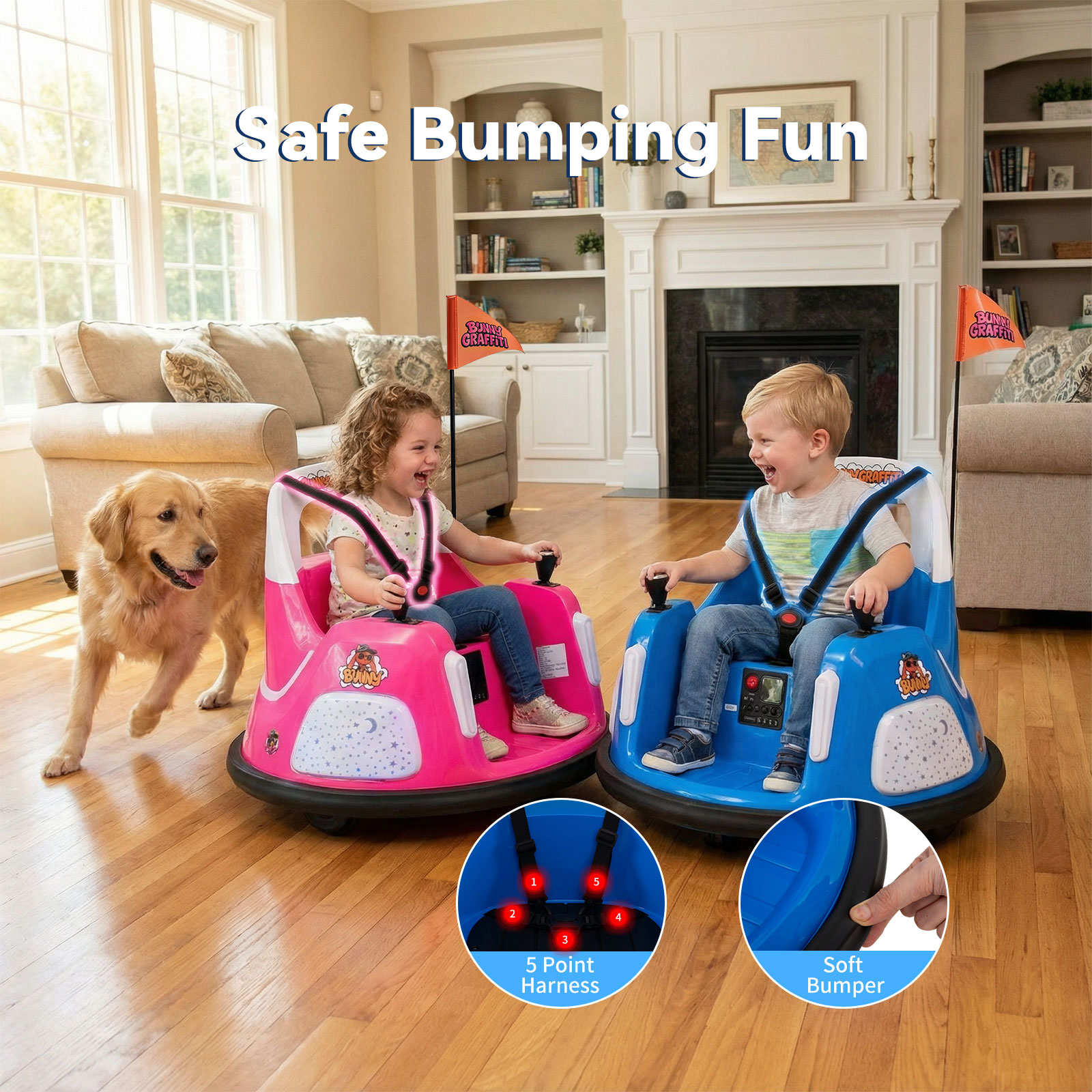 OLAKIDS 12V Kids Bumper Car with Parent Remote Control, 5-Point Harness, 360° Spin, LED Lights & Music, Toddlers Ride On Toy for Ages 1.5 - Image 2