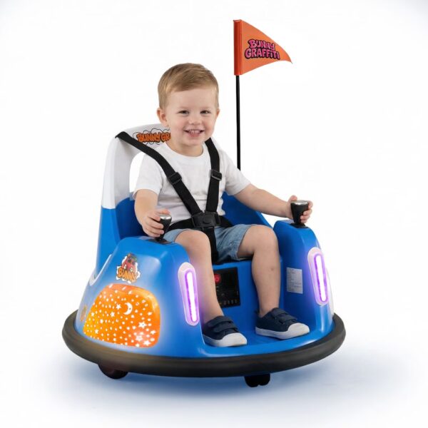 OLAKIDS 12V Kids Bumper Car with Parent Remote Control, 5-Point Harness, 360° Spin, LED Lights & Music, Toddlers Ride On Toy for Ages 1.5