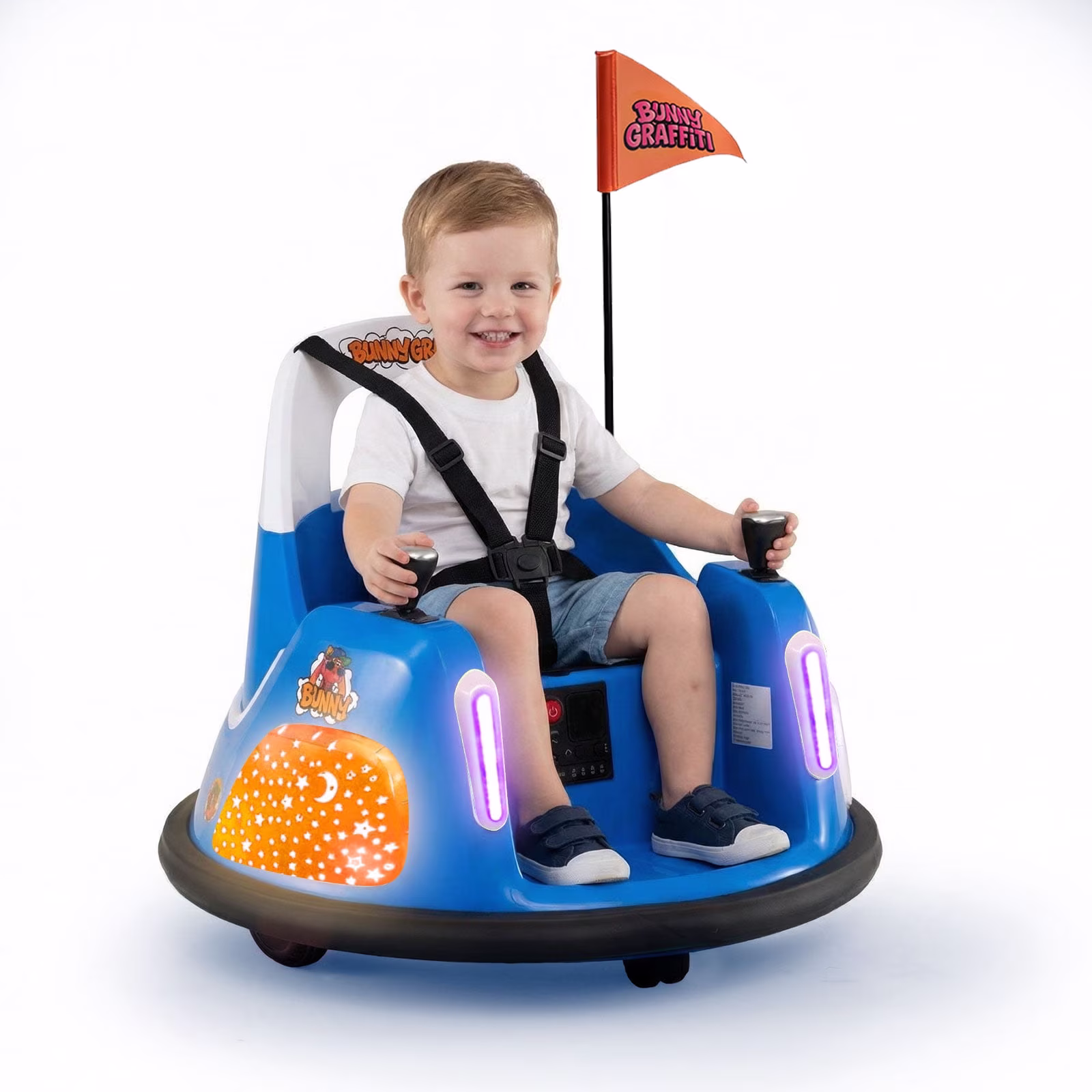 OLAKIDS 12V Kids Bumper Car with Parent Remote Control, 5-Point Harness, 360° Spin, LED Lights & Music, Toddlers Ride On Toy for Ages 1.5