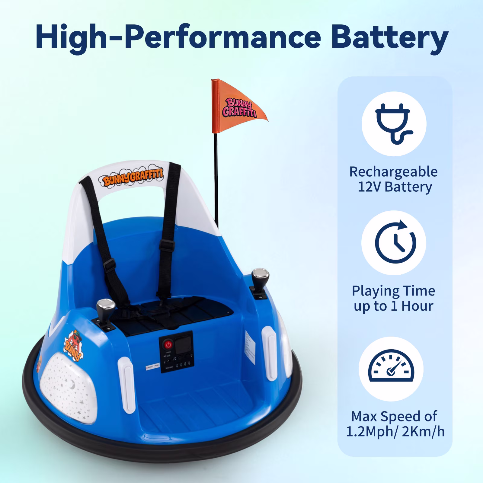 OLAKIDS 12V Kids Bumper Car with Parent Remote Control, 5-Point Harness, 360° Spin, LED Lights & Music, Toddlers Ride On Toy for Ages 1.5 - Image 3