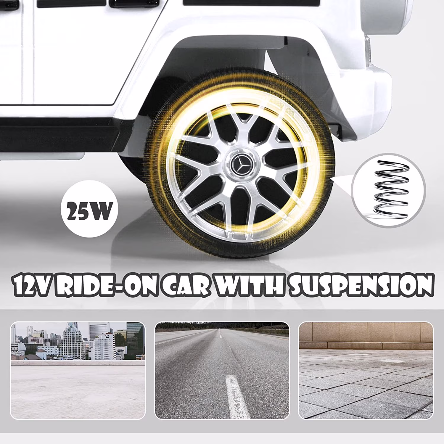 OLAKIDS 12V Kids Ride On Car, Licensed Mercedes Benz G63 Electric Vehicle with Remote Control, Double Open Doors, Music, Bluetooth, 2 Speeds, Wheels Suspension, Battery Powered Driving Toy (White) - Image 5