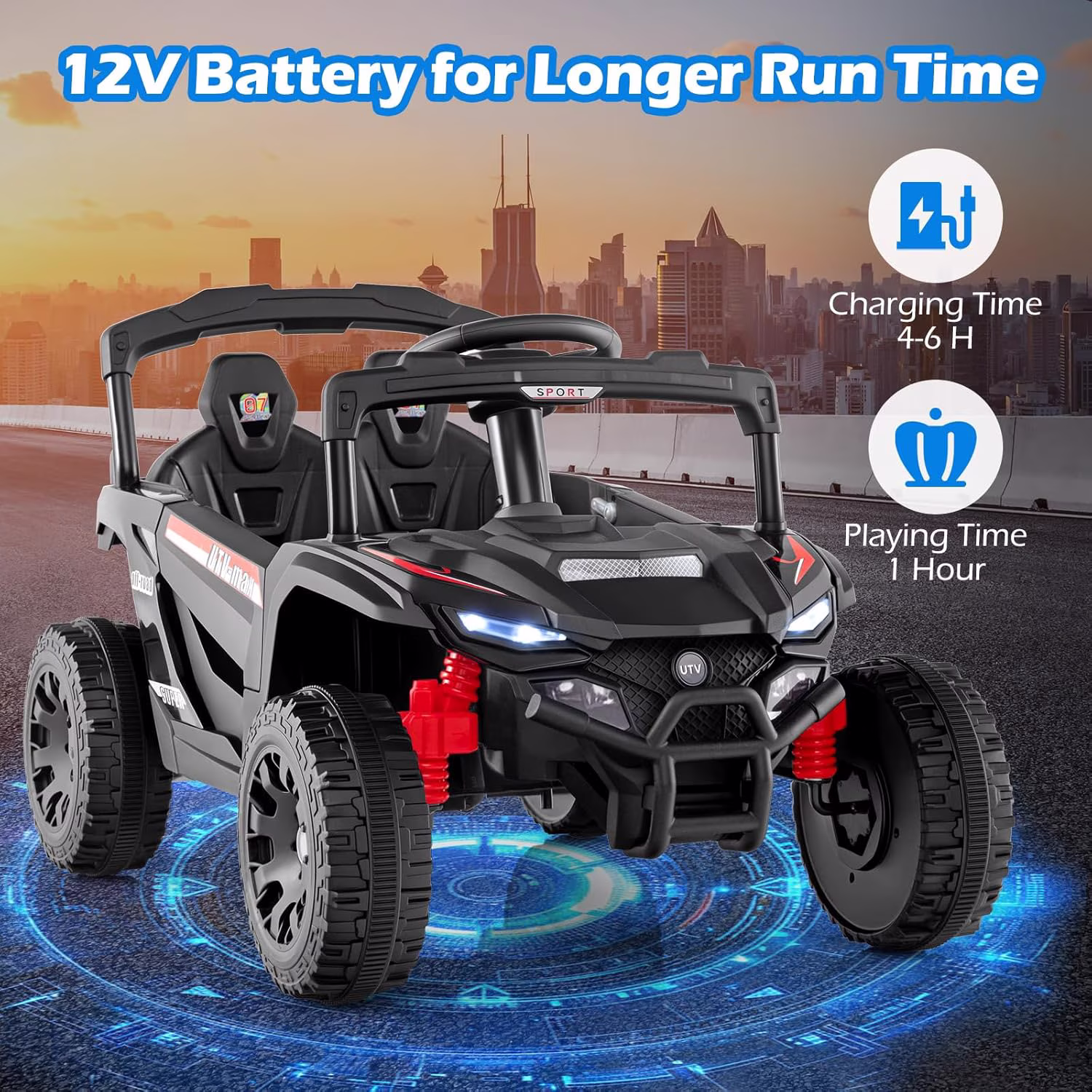 OLAKIDS 12V Ride on Car UTV, Electric Off-Road Truck with Remote Control, Lockable Doors, Safety Belt, Horn, Music, Lights, 4 Wheeler Toys for Kids Toddlers Aged 3+ Years - Image 2