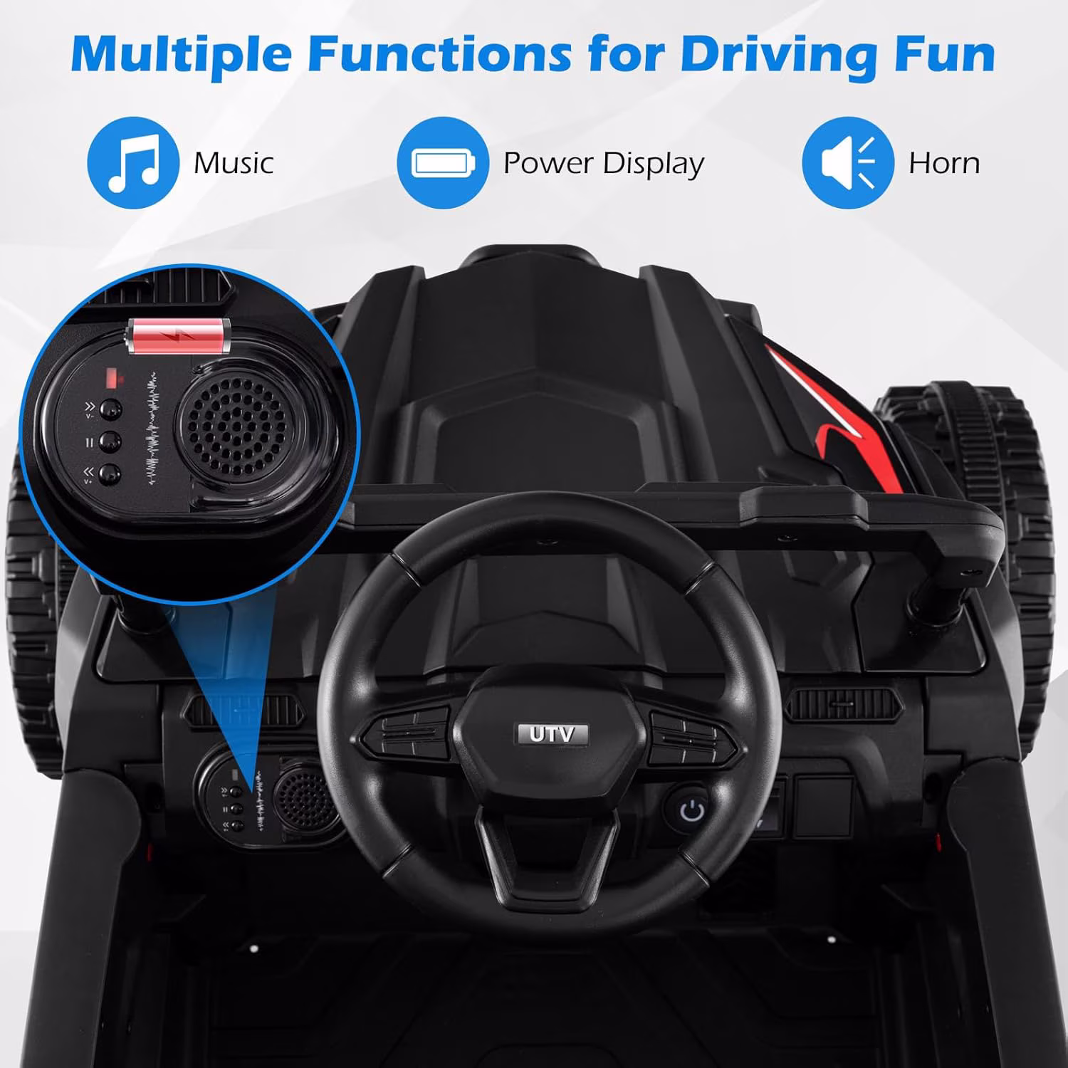 OLAKIDS 12V Ride on Car UTV, Electric Off-Road Truck with Remote Control, Lockable Doors, Safety Belt, Horn, Music, Lights, 4 Wheeler Toys for Kids Toddlers Aged 3+ Years - Image 4
