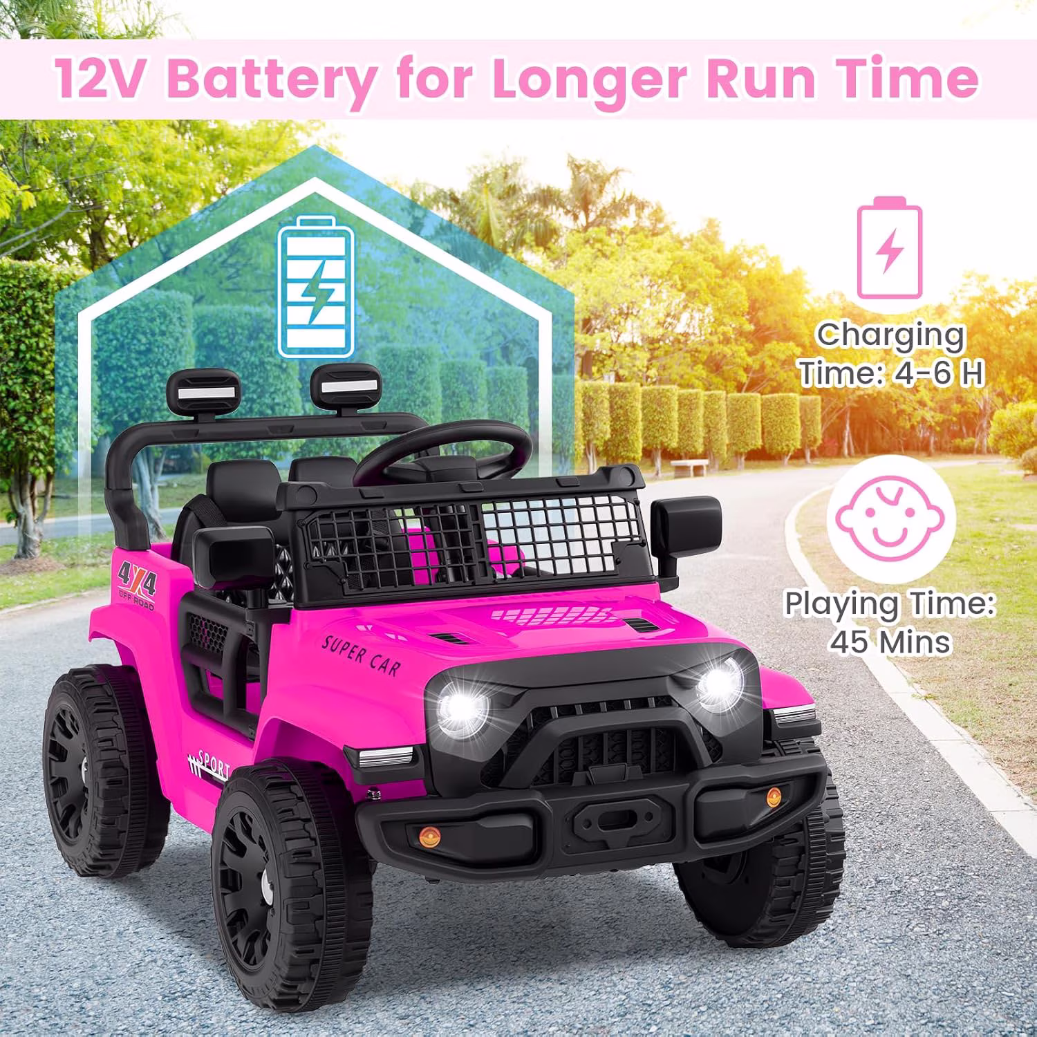 OLAKIDS 12V Ride On Truck, Battery Powered Electric Vehicle for Kids with Remote Control, Foldable Reflective Mirror, Spring Suspension, Music, LED Lights, Ride on Toy for 3+ Boys Girls - Image 2