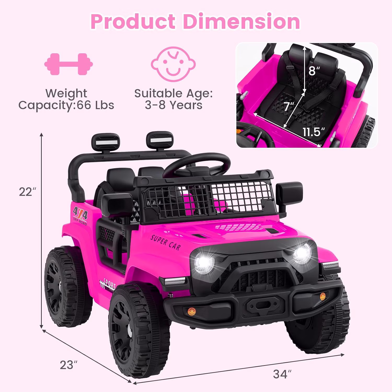 OLAKIDS 12V Ride On Truck, Battery Powered Electric Vehicle for Kids with Remote Control, Foldable Reflective Mirror, Spring Suspension, Music, LED Lights, Ride on Toy for 3+ Boys Girls - Image 4