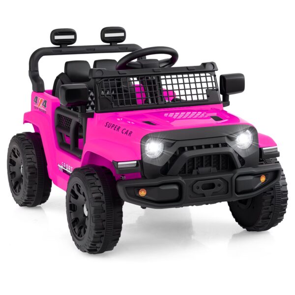 OLAKIDS 12V Ride On Truck, Battery Powered Electric Vehicle for Kids with Remote Control, Foldable Reflective Mirror, Spring Suspension, Music, LED Lights, Ride on Toy for 3+ Boys Girls