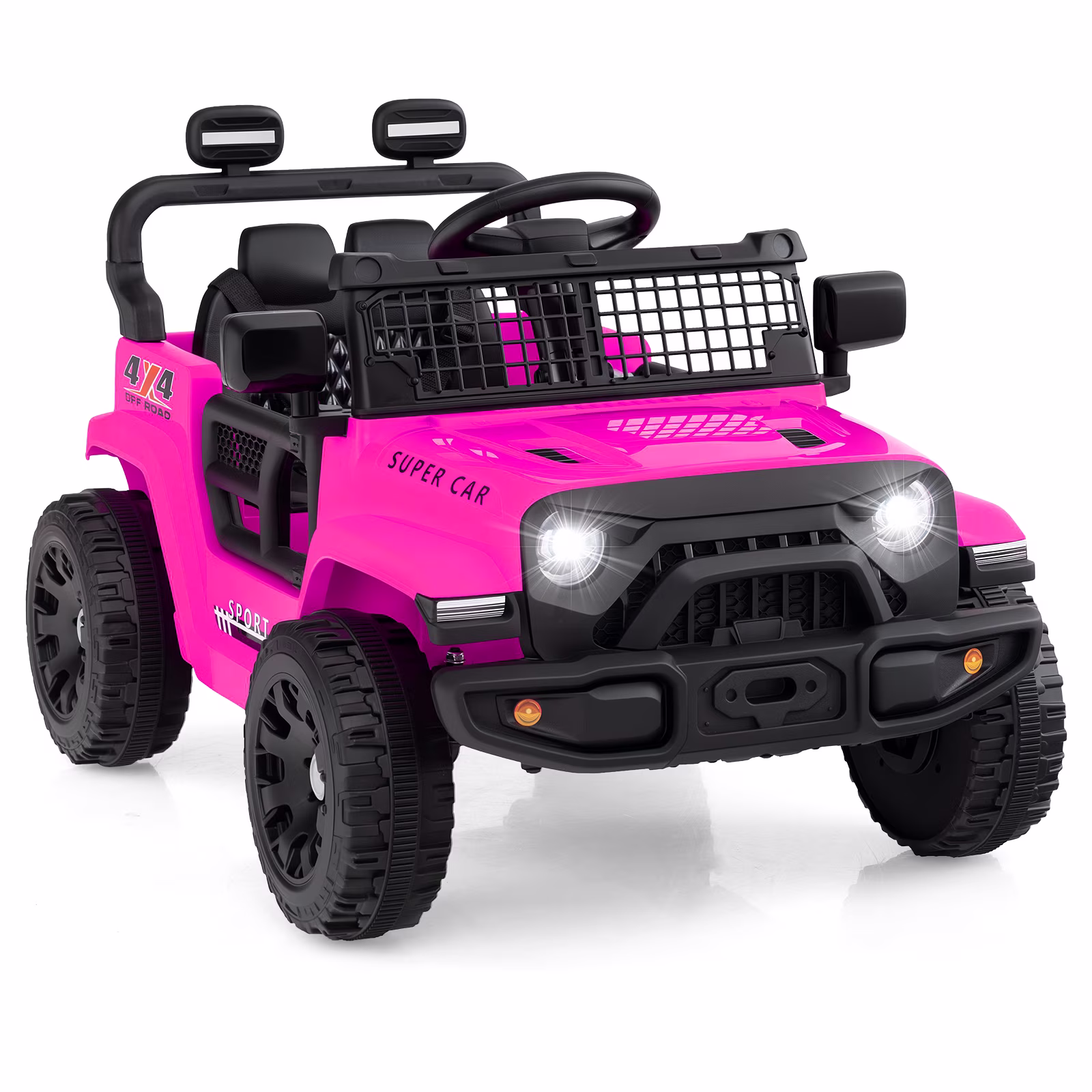 OLAKIDS 12V Ride On Truck, Battery Powered Electric Vehicle for Kids with Remote Control, Foldable Reflective Mirror, Spring Suspension, Music, LED Lights, Ride on Toy for 3+ Boys Girls