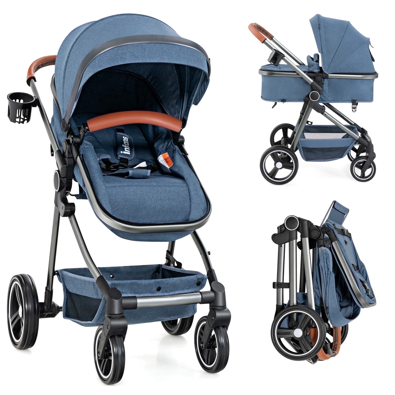 OLAKIDS 2 in 1 High Landscape Convertible Baby Stroller, Newborn Reversible Pram, Foldable Pushchair with Adjustable Canopy, Aluminum Structure, 5-Point Harness for Infant Toddler - Image 4