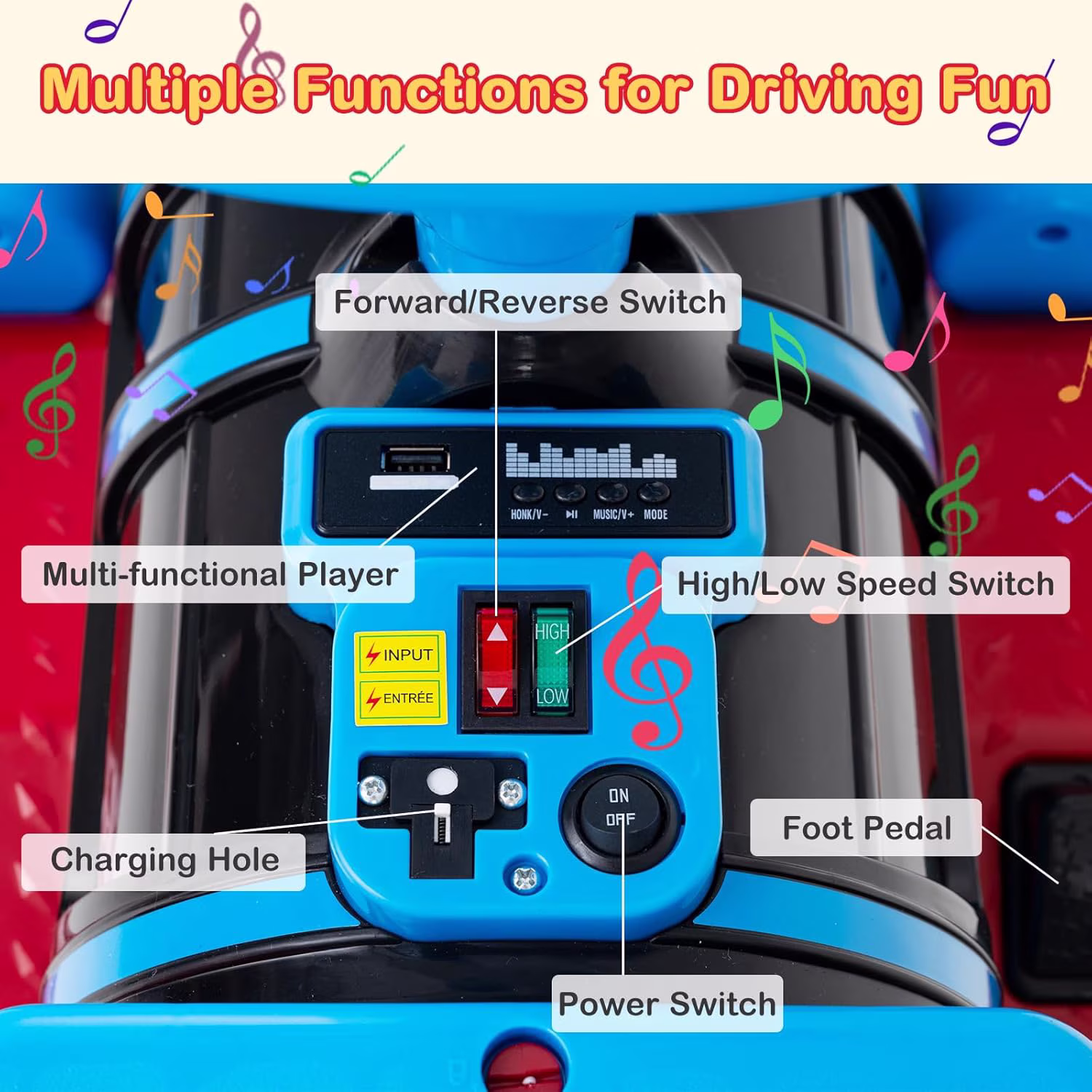 OLAKIDS 2-Seater Kids Ride on Train Trackless, 12V Battery Powered Electric Toy with Train Whistle, Music, LED Lights, 2 Speeds, Soft Start, Gift for Toddlers Boys Girls - Image 2