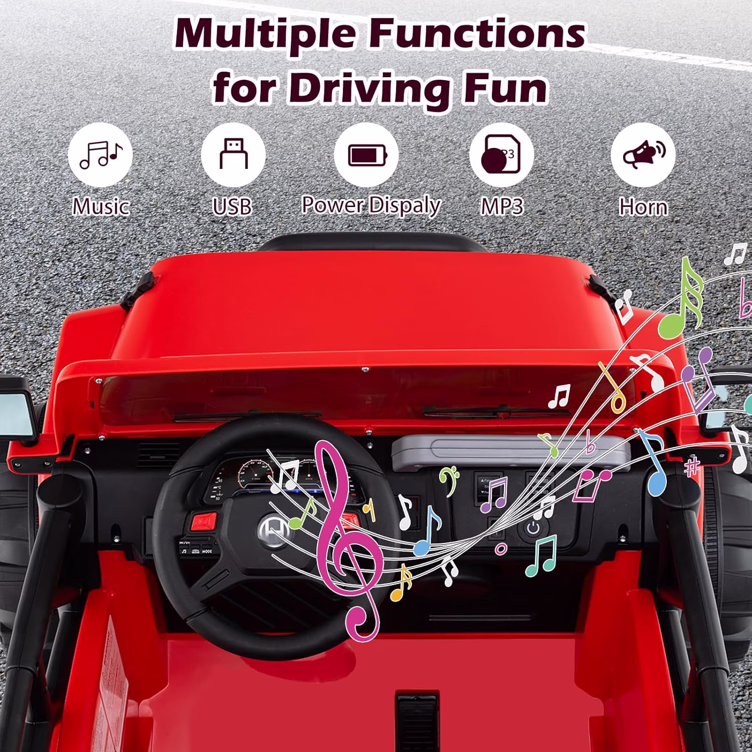 OLAKIDS 2 Seater Ride on Truck, 12V Battery Powered Electric Vehicle for Kids with Remote Control, Power Display, LED Lights, Story, Suspension System, MP3, Ride on Toy for 3+ Boys Girls - Image 5