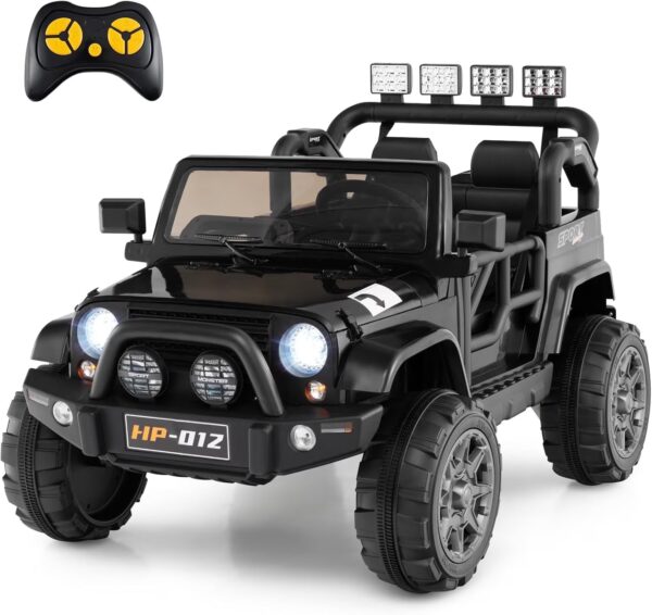 OLAKIDS 2 Seater Ride on Truck, 12V Battery Powered Electric Vehicle for Kids with Remote Control, Power Display, LED Lights, Story, Suspension System, MP3, Ride on Toy for 3+ Boys Girls