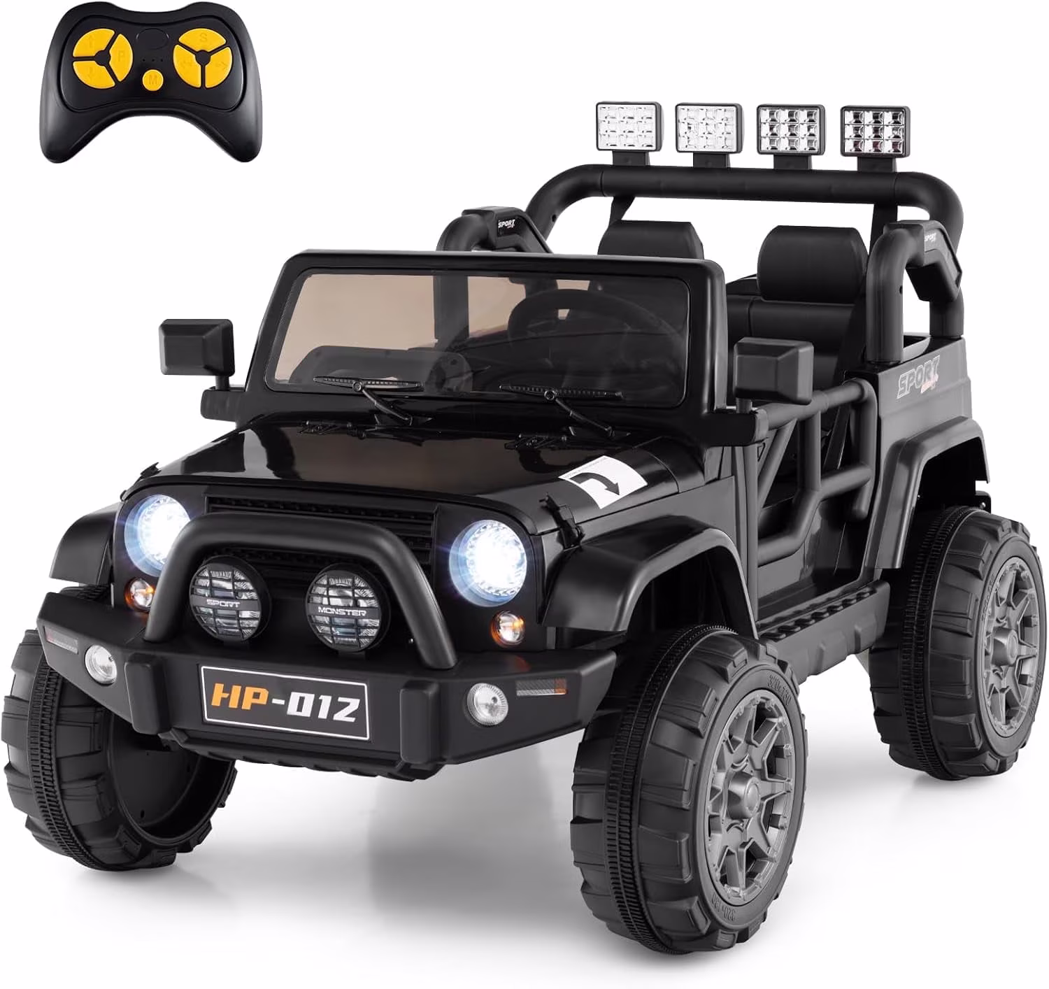 OLAKIDS 2 Seater Ride on Truck, 12V Battery Powered Electric Vehicle for Kids with Remote Control, Power Display, LED Lights, Story, Suspension System, MP3, Ride on Toy for 3+ Boys Girls