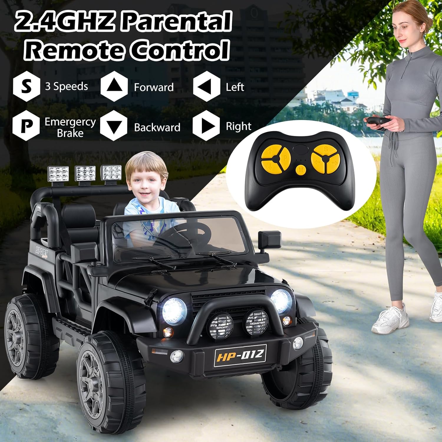 OLAKIDS 2 Seater Ride on Truck, 12V Battery Powered Electric Vehicle for Kids with Remote Control, Power Display, LED Lights, Story, Suspension System, MP3, Ride on Toy for 3+ Boys Girls - Image 3