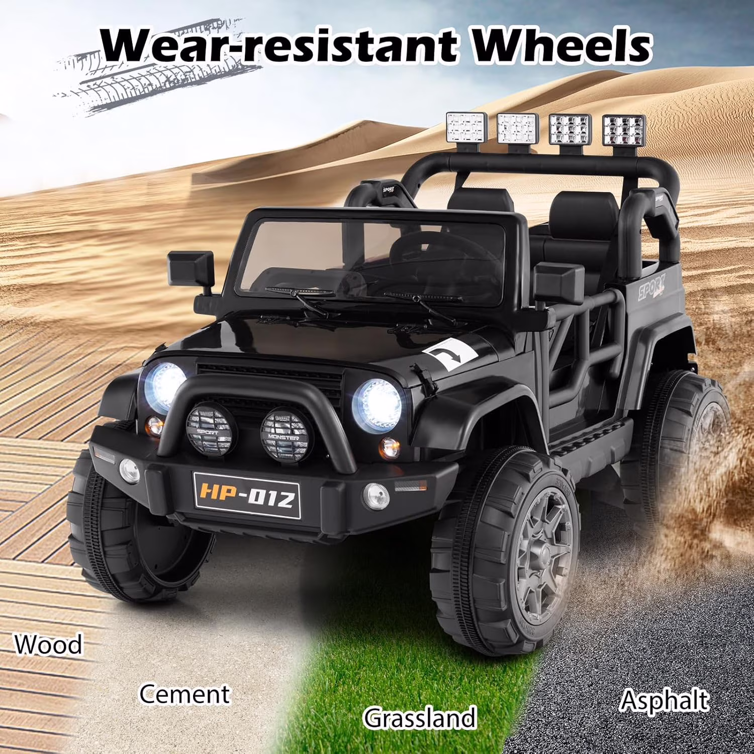 OLAKIDS 2 Seater Ride on Truck, 12V Battery Powered Electric Vehicle for Kids with Remote Control, Power Display, LED Lights, Story, Suspension System, MP3, Ride on Toy for 3+ Boys Girls - Image 5