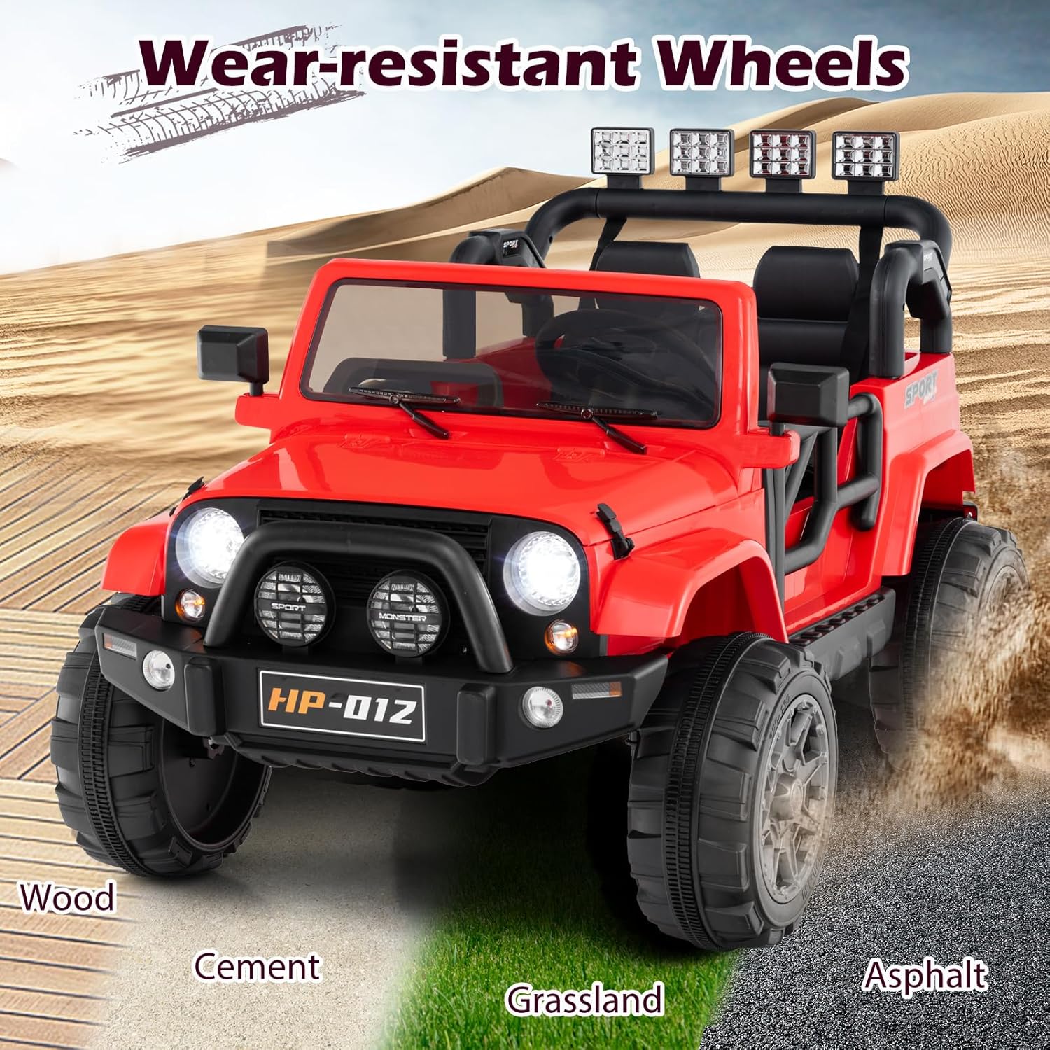 OLAKIDS 2 Seater Ride on Truck, 12V Battery Powered Electric Vehicle for Kids with Remote Control, Power Display, LED Lights, Story, Suspension System, MP3, Ride on Toy for 3+ Boys Girls - Image 3