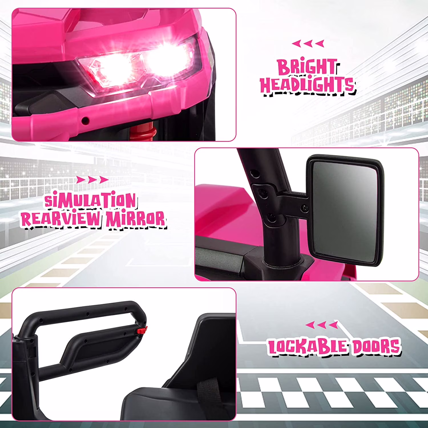 OLAKIDS 2 Seater Ride On UTV, 12V Kids Electric Vehicle Dump Truck with Remote Control, Dump Bed and Extra Shovel, Toddlers Battery Powered Car with Music, USB, AUX, Rocking Function (Pink) - Image 3