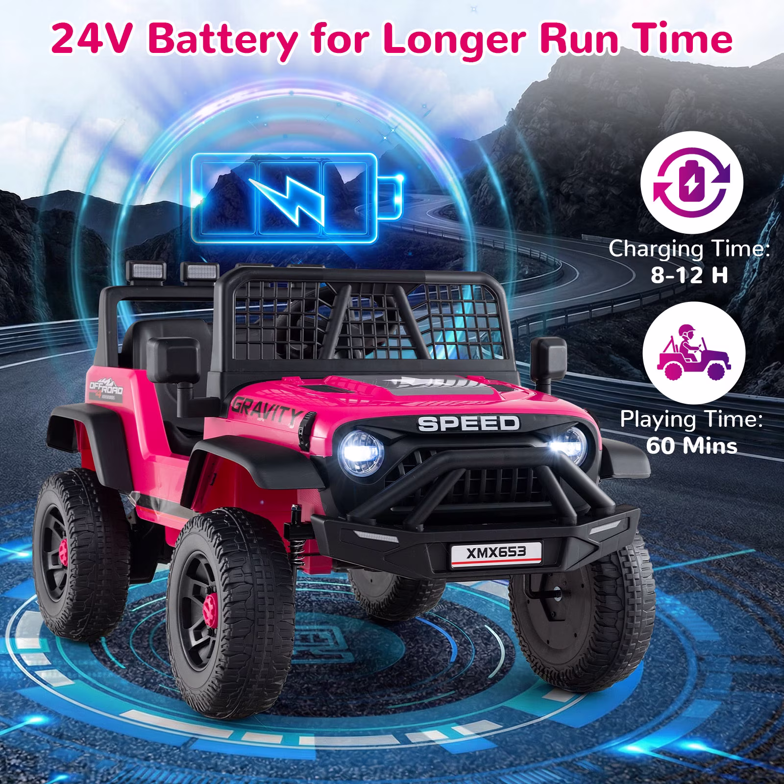 OLAKIDS 24V Ride on Car with Remote Control, Bluetooth, LED Lights, Horn, Spring Suspension, High/Low Speeds, Soft Start for Kids Aged 3+ - Image 3