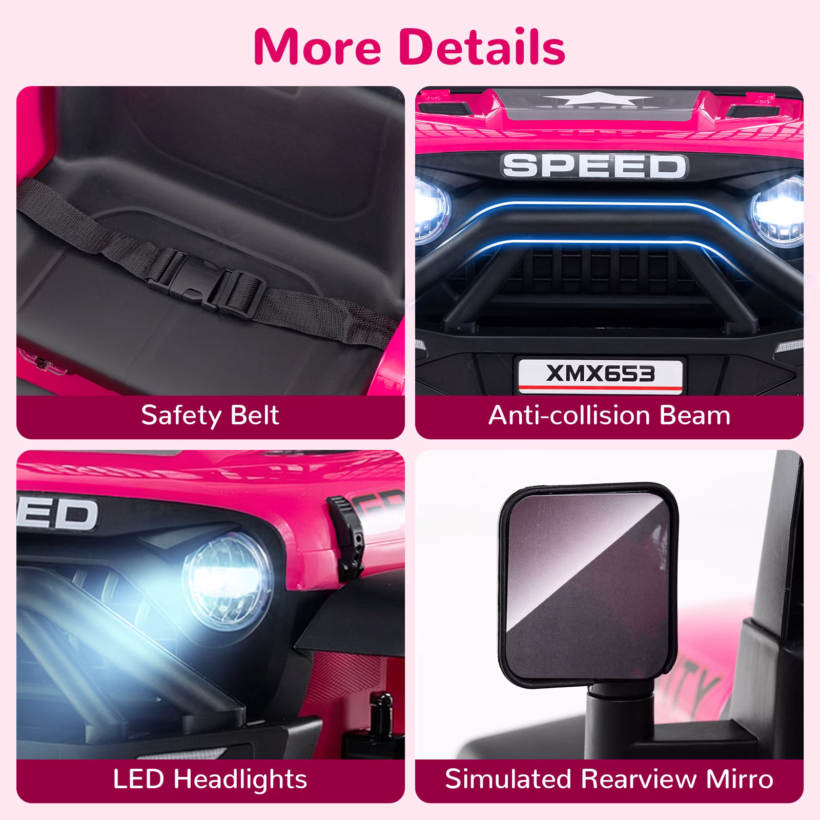 OLAKIDS 24V Ride on Car with Remote Control, Bluetooth, LED Lights, Horn, Spring Suspension, High/Low Speeds, Soft Start for Kids Aged 3+ - Image 2