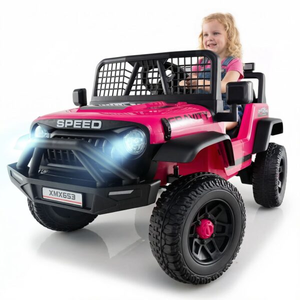 OLAKIDS 24V Ride on Car with Remote Control, Bluetooth, LED Lights, Horn, Spring Suspension, High/Low Speeds, Soft Start for Kids Aged 3+