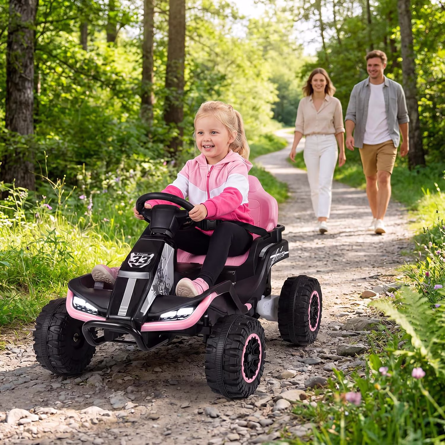 OLAKIDS 24V Ride On Toys for Big Kids Aged 3+ with Detachable Trailer, Remote Control, Widened Seat, Safety Belt, Bluetooth, Horn, LED Lights & Music - Image 5