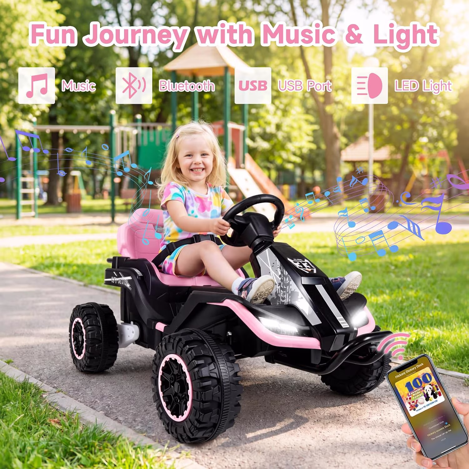 OLAKIDS 24V Ride On Toys for Big Kids Aged 3+ with Detachable Trailer, Remote Control, Widened Seat, Safety Belt, Bluetooth, Horn, LED Lights & Music - Image 4