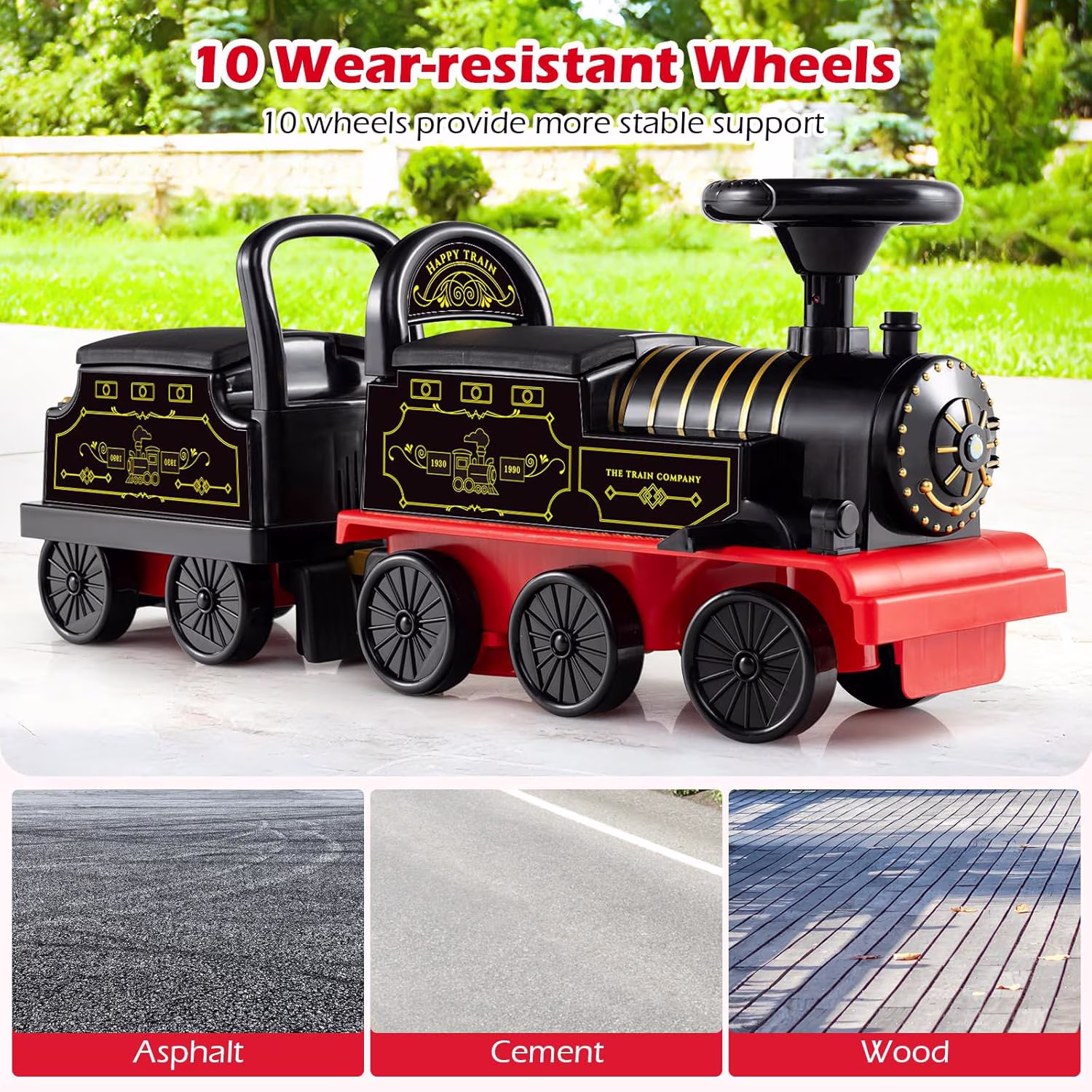 OLAKIDS 6V 2-Seater Ride on Train with Carriage, Storage, Train Whistle, Music, Lights for 18 Months+ - Image 4