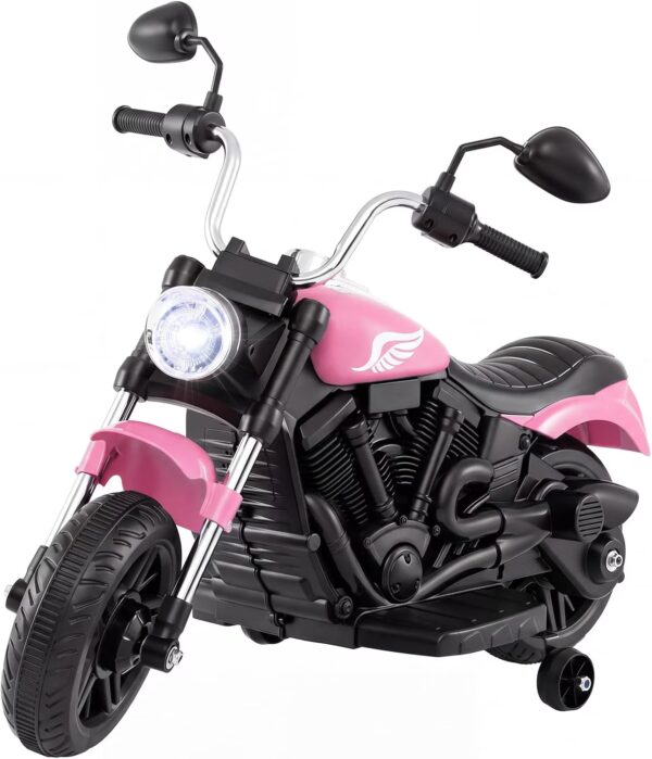 OLAKIDS 6V Kids Motorcycle, Electric Toddler Bike with Training Wheels, Ride on Toy with Bluetooth, Music, Horn, Headlights for Boys Girls 2-5 Years, Black
