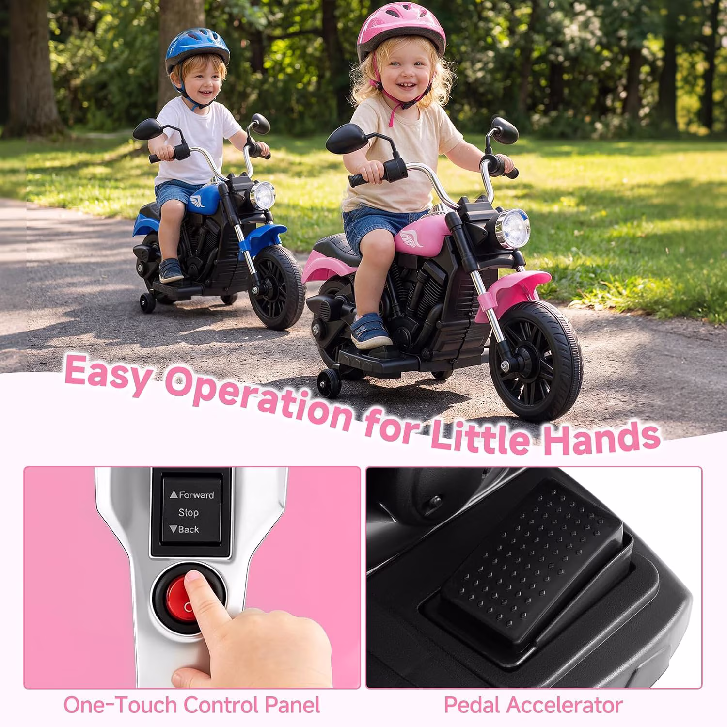 OLAKIDS 6V Kids Motorcycle, Electric Toddler Bike with Training Wheels, Ride on Toy with Bluetooth, Music, Horn, Headlights for Boys Girls 2-5 Years, Black - Image 3