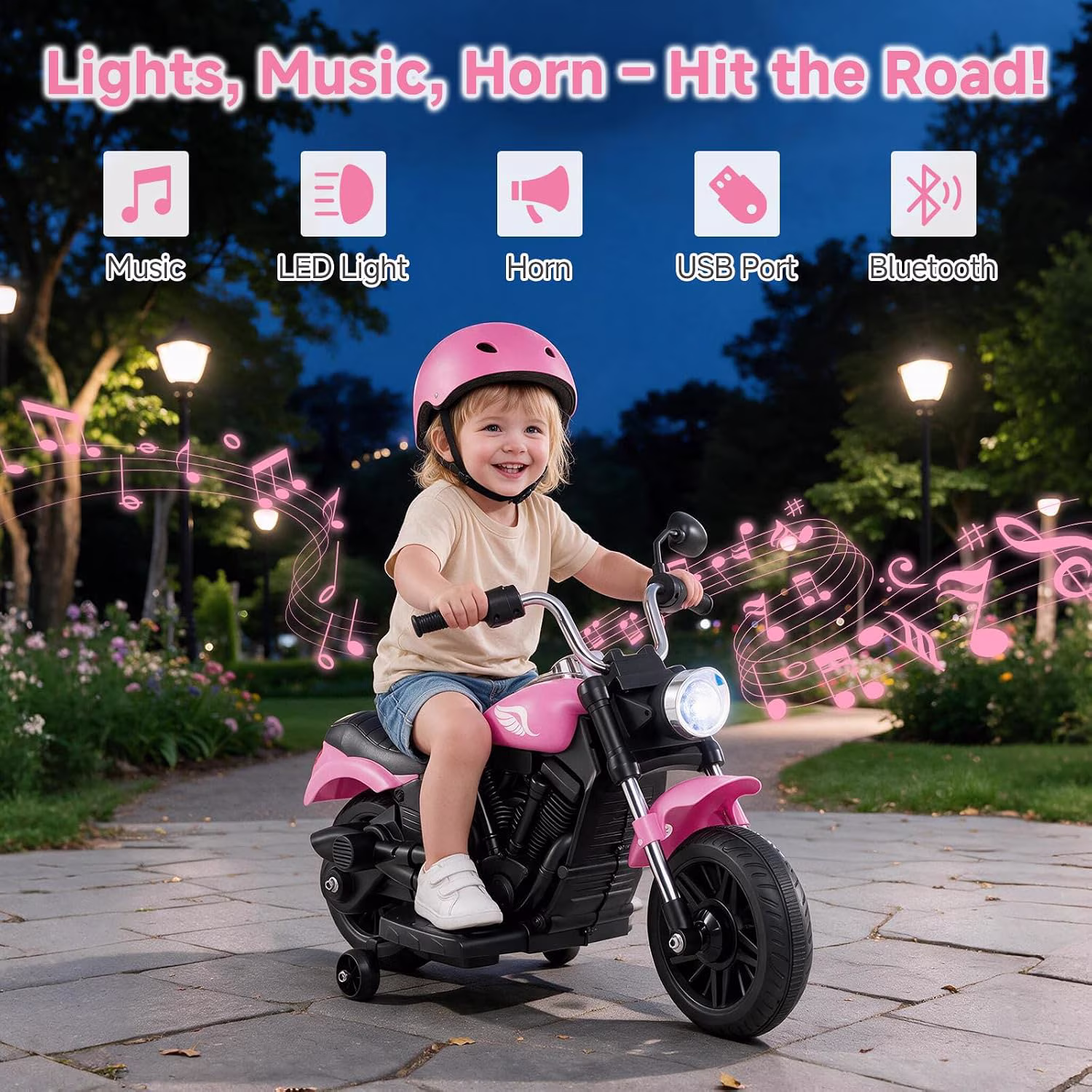 OLAKIDS 6V Kids Motorcycle, Electric Toddler Bike with Training Wheels, Ride on Toy with Bluetooth, Music, Horn, Headlights for Boys Girls 2-5 Years, Black - Image 5