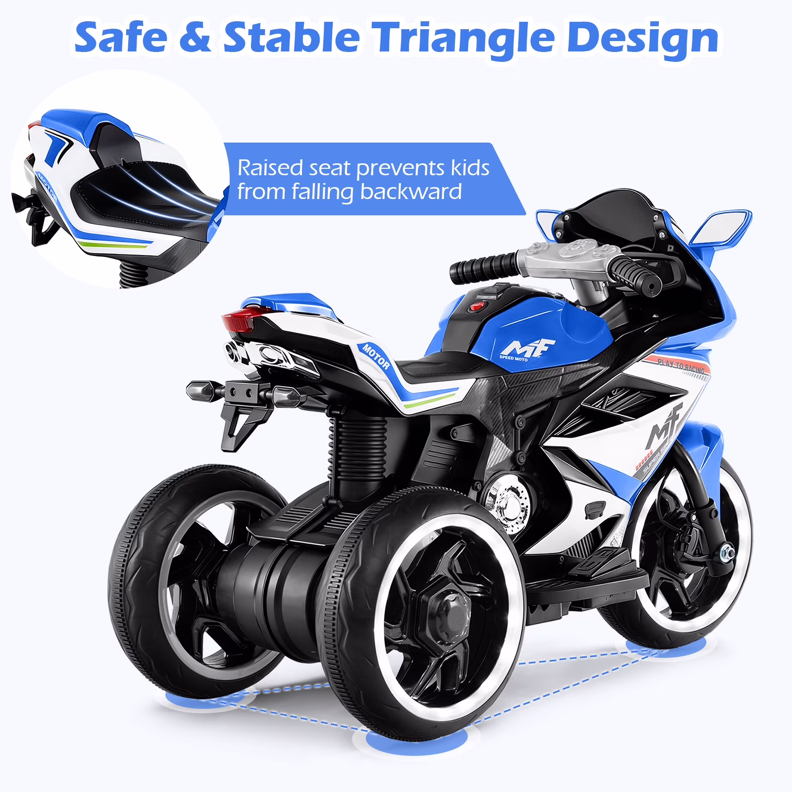 OLAKIDS 6V Kids Motorcycle with Forward & Reverse Switch, Headlight, Wheel Lights, Horn, Music, USB Port, 3-Wheel Ride on Toy for Toddler Aged 3+ - Image 2