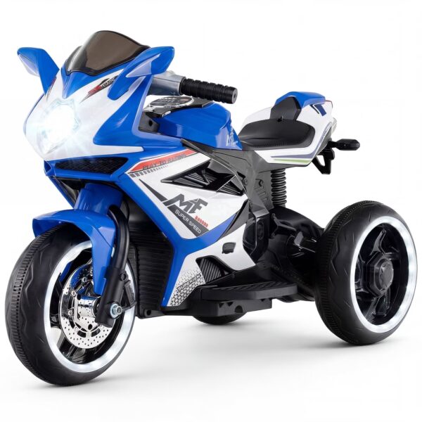 OLAKIDS 6V Kids Motorcycle with Forward & Reverse Switch, Headlight, Wheel Lights, Horn, Music, USB Port, 3-Wheel Ride on Toy for Toddler Aged 3+