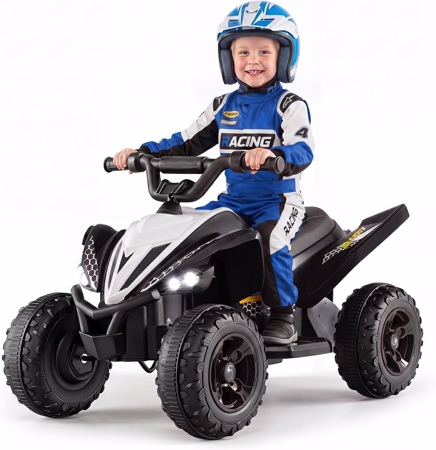 OLAKIDS Kids ATV, 12V Battery Powered Electric Vehicle with LED Lights, Music, Big Tires, USB & Bluetooth, Large Seat, Ride On Toys for Boys Girls Ages 3+