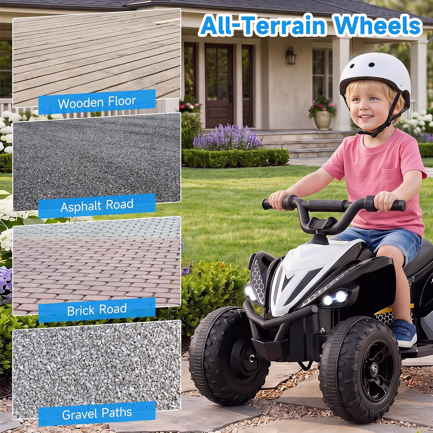 OLAKIDS Kids ATV, 12V Battery Powered Electric Vehicle with LED Lights, Music, Big Tires, USB & Bluetooth, Large Seat, Ride On Toys for Boys Girls Ages 3+ - Image 2