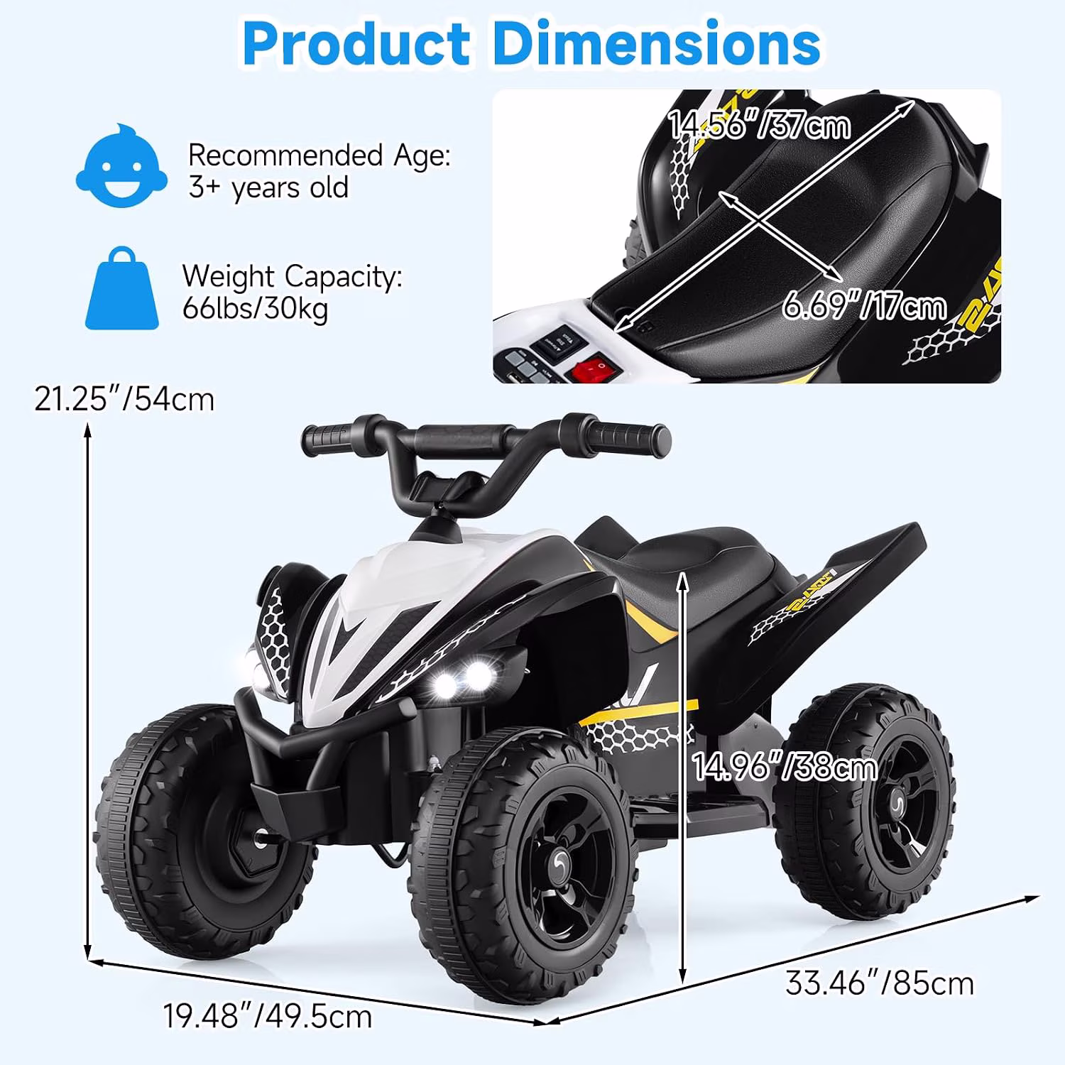 OLAKIDS Kids ATV, 12V Battery Powered Electric Vehicle with LED Lights, Music, Big Tires, USB & Bluetooth, Large Seat, Ride On Toys for Boys Girls Ages 3+ - Image 5
