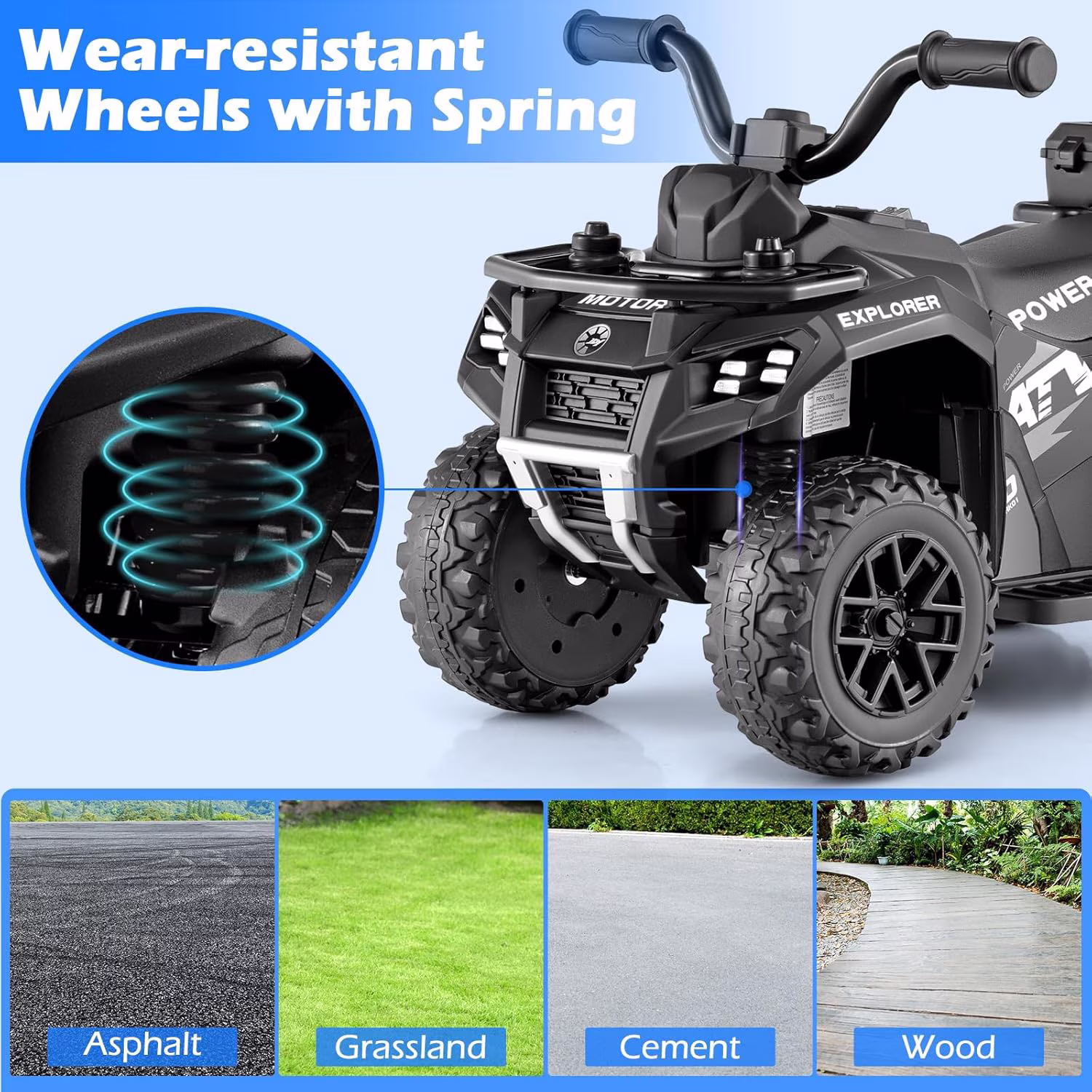 OLAKIDS Kids ATV with Spray Function, Remote Control, Storage Trunk, 6V Electric Toddler Ride on Toy - Image 4