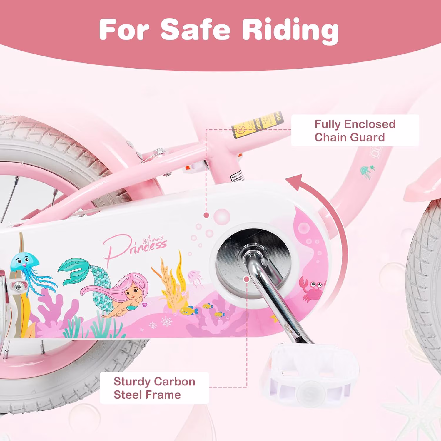 OLAKIDS Kids Bike, 12 14 16 18 20 Inch Mermaid Theme Toddler Children Bicycle for Girls with Training Wheels Basket Streamers Adjustable Handlebar Seat Coaster Brake - Image 3